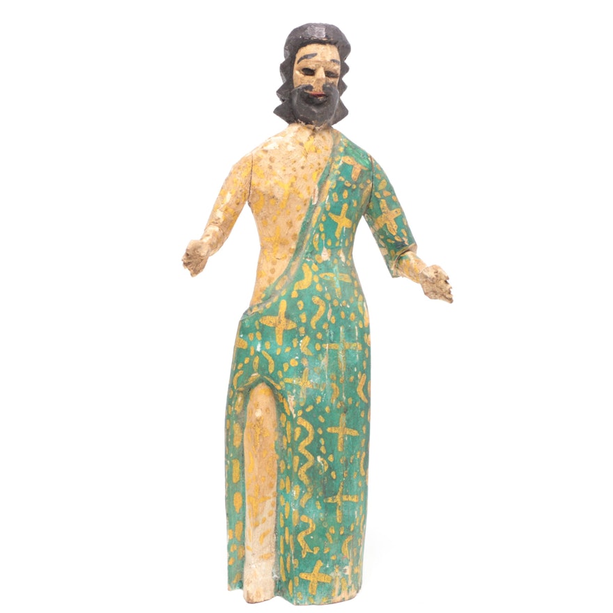 Wooden Hand-Carved Jesus Figurine, Mid to Late 20th Century