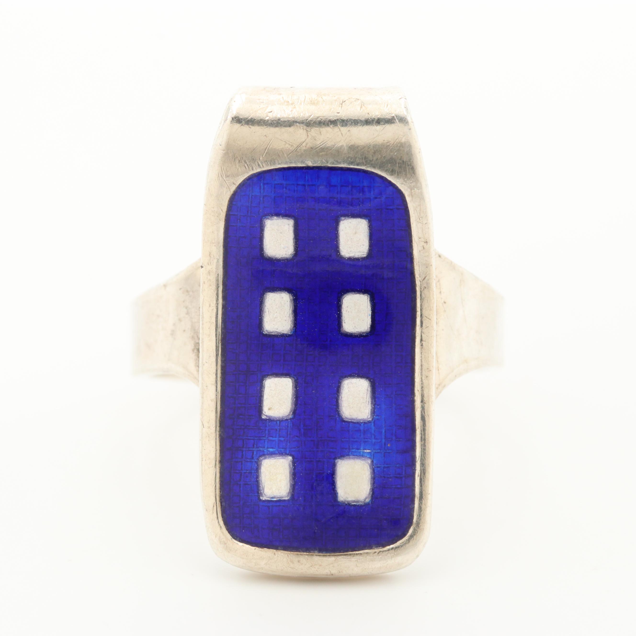Jacob Tostrup Norwegian Modernist Sterling Silver Enamel Ring