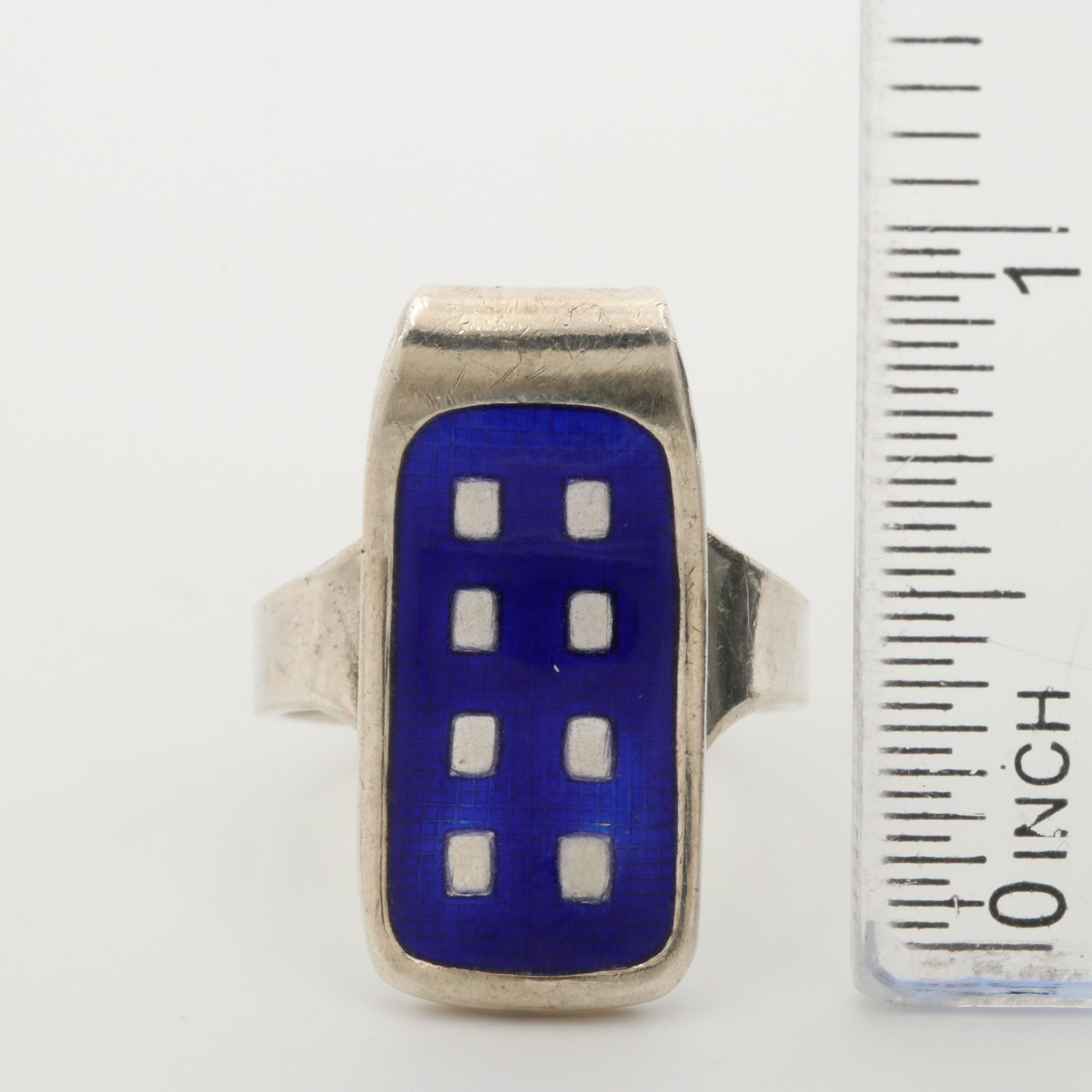 Jacob Tostrup Norwegian Modernist Sterling Silver Enamel Ring
