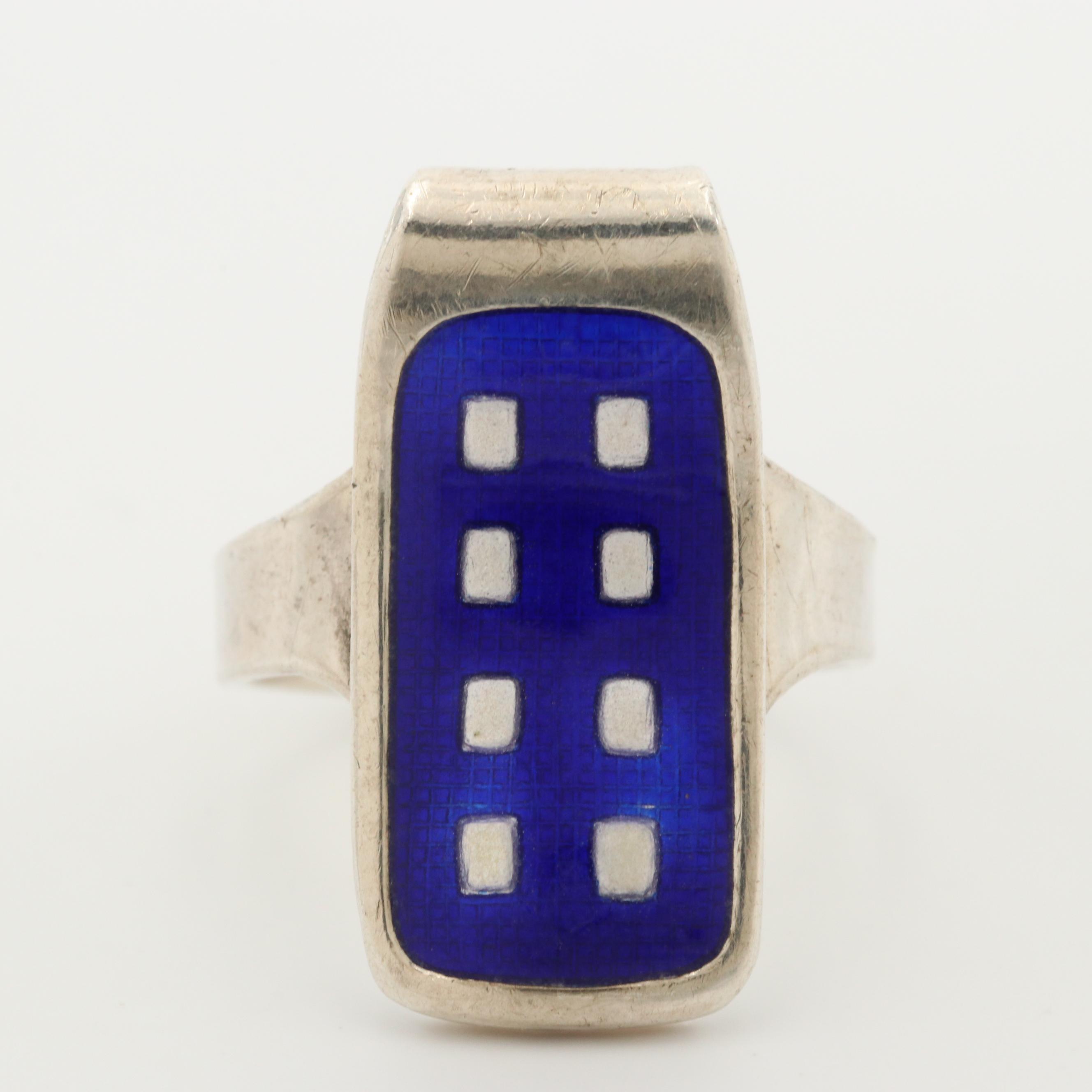 Jacob Tostrup Norwegian Modernist Sterling Silver Enamel Ring