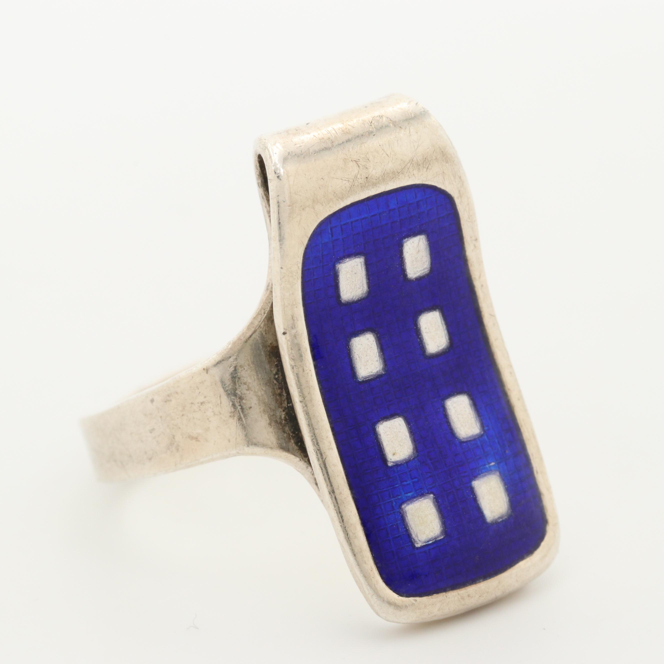 Jacob Tostrup Norwegian Modernist Sterling Silver Enamel Ring