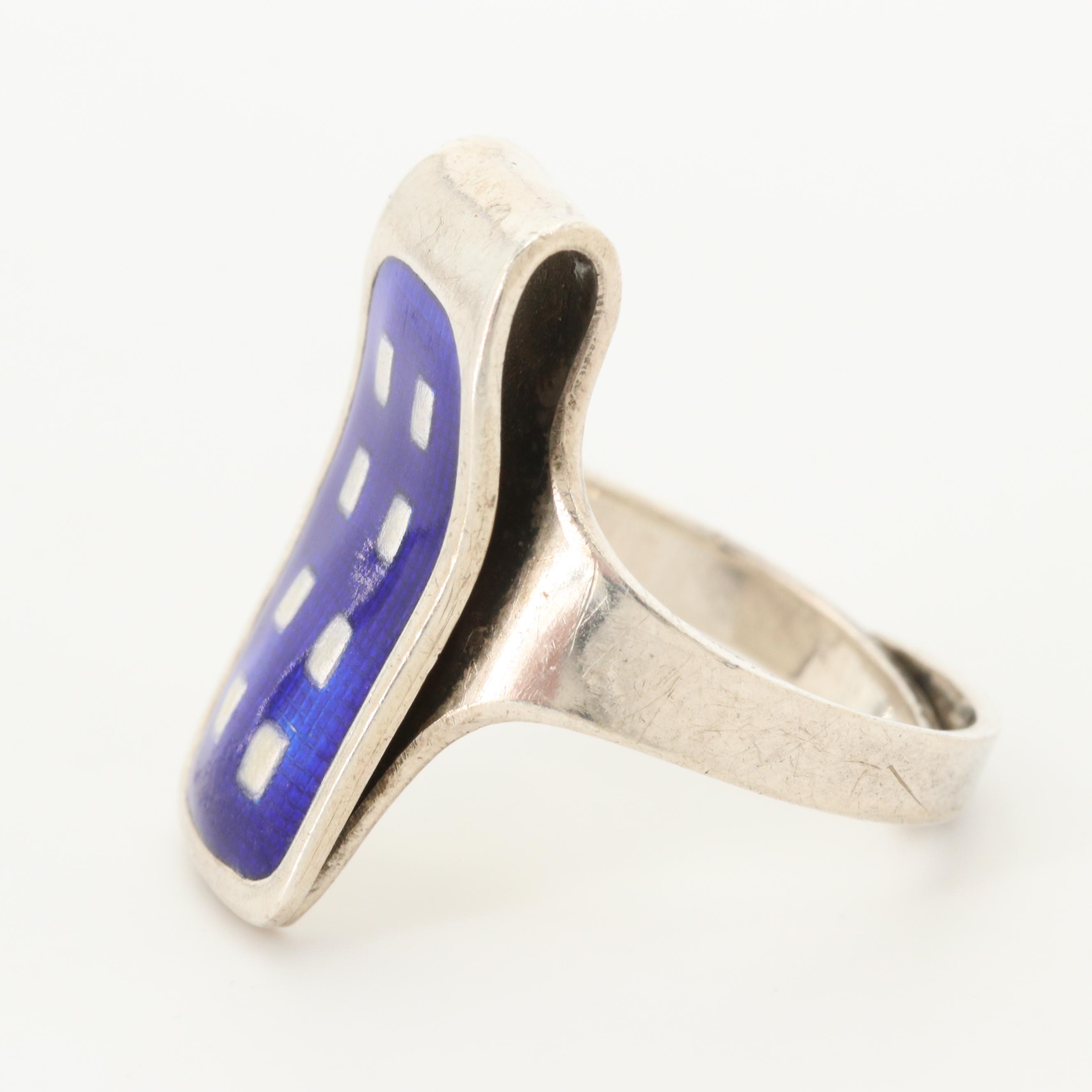 Jacob Tostrup Norwegian Modernist Sterling Silver Enamel Ring