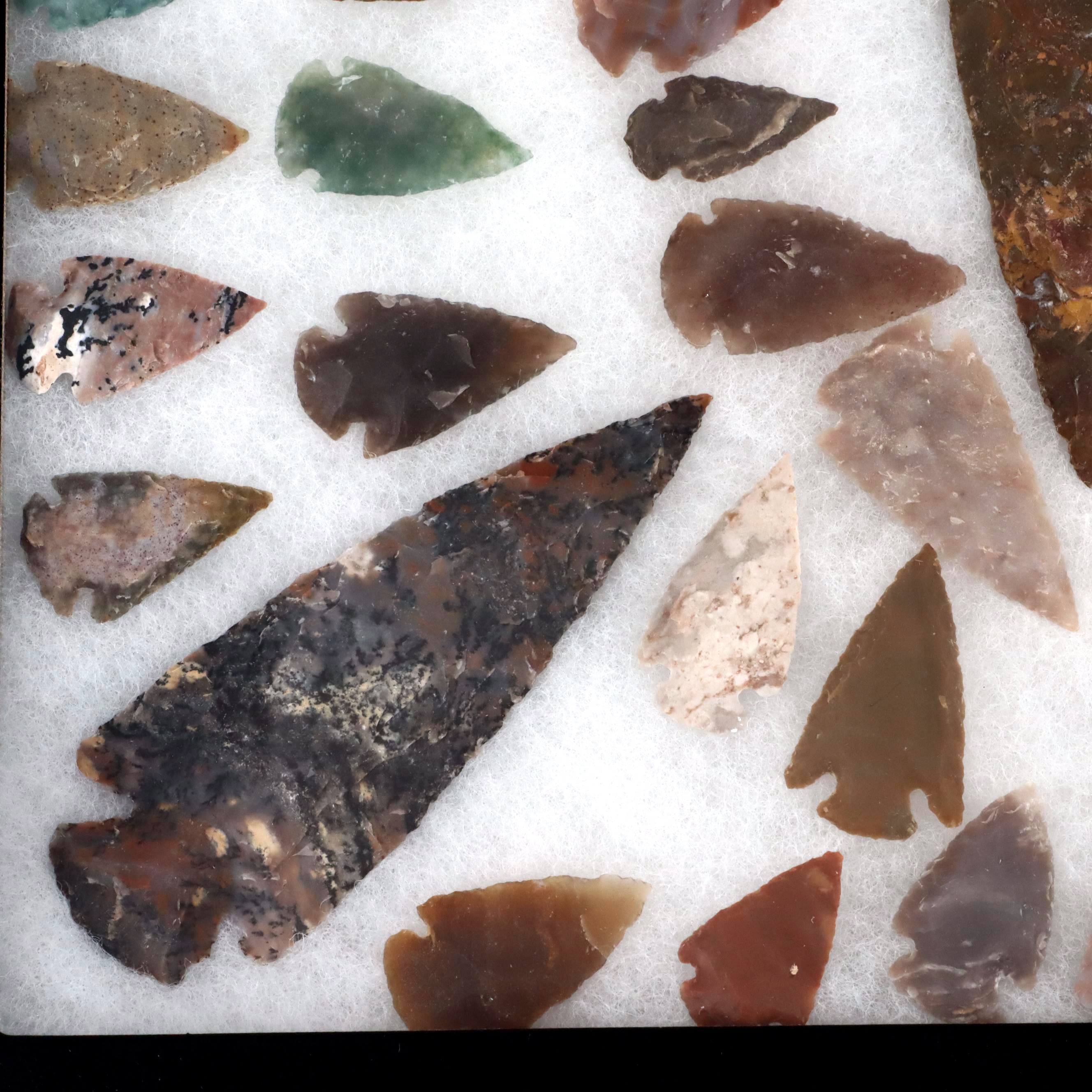 Forty-One Native American Style Arrowheads in a Glass Display Box