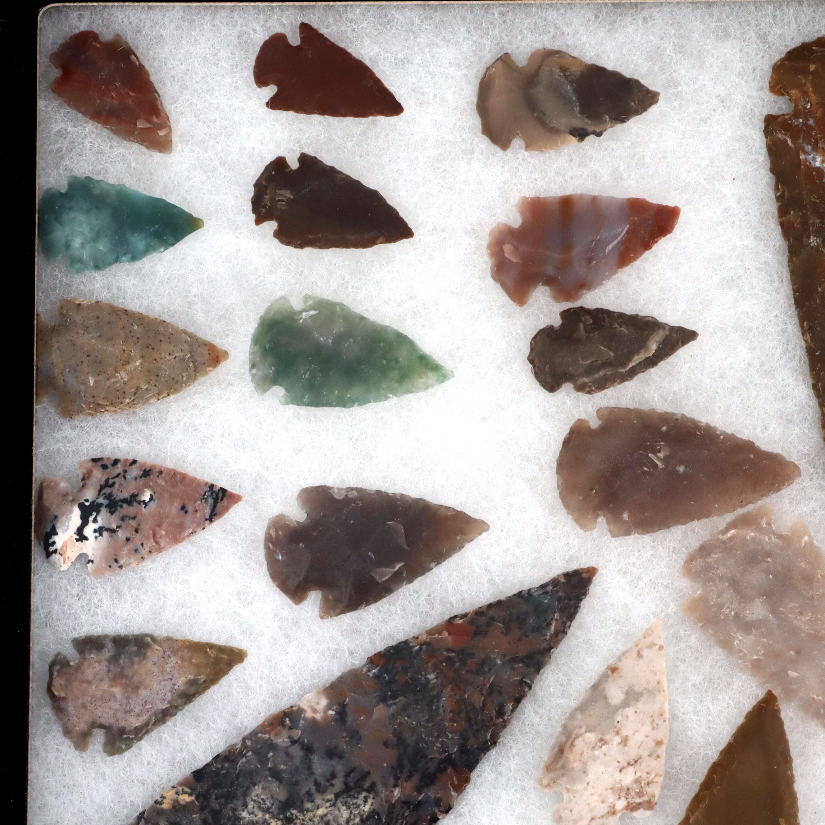 Forty-One Native American Style Arrowheads in a Glass Display Box