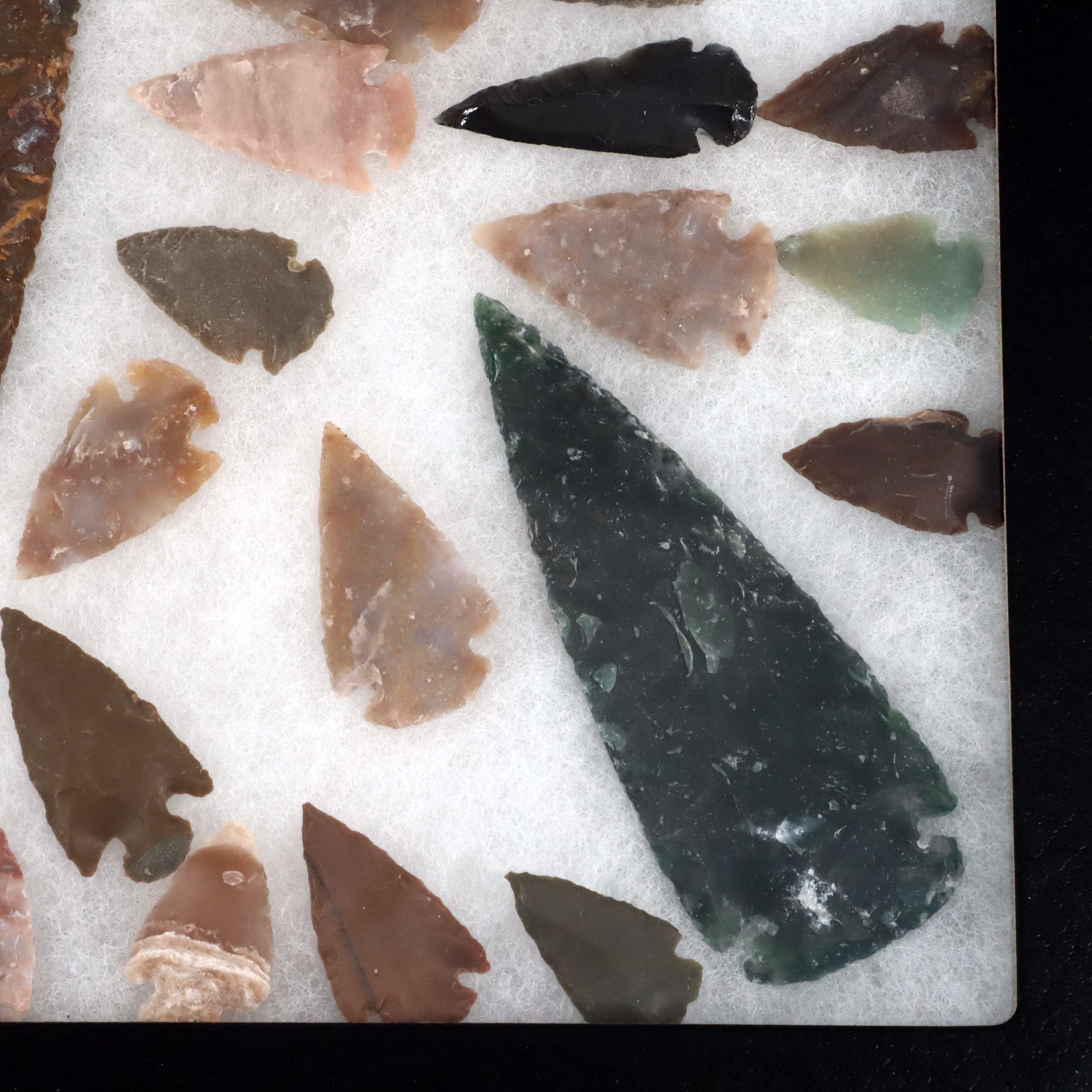 Forty-One Native American Style Arrowheads in a Glass Display Box