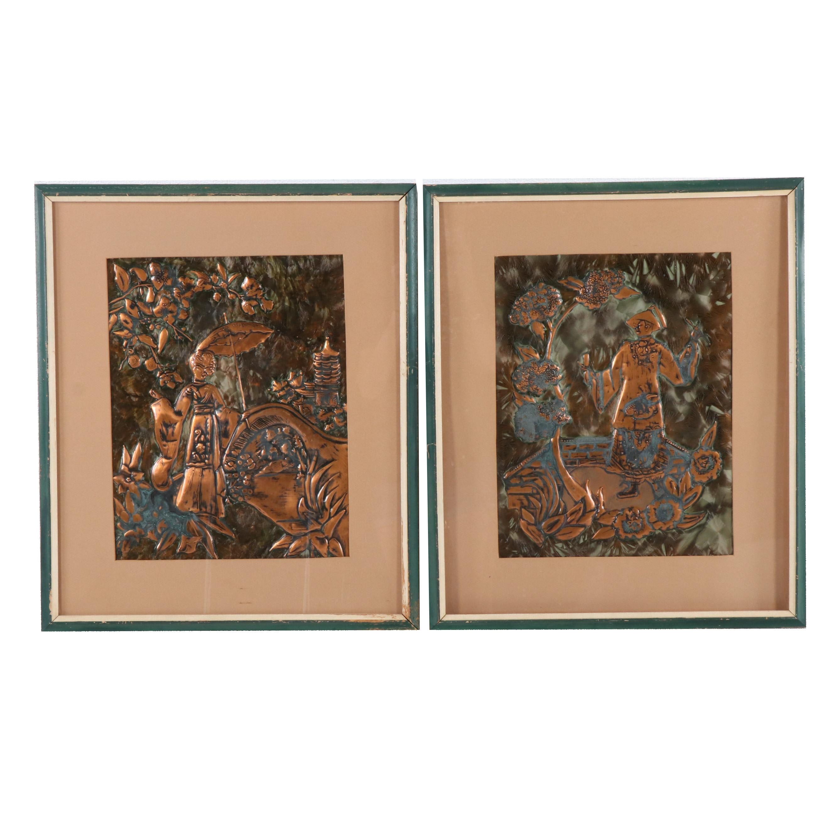 Asian Influenced Copper Repoussé Panels
