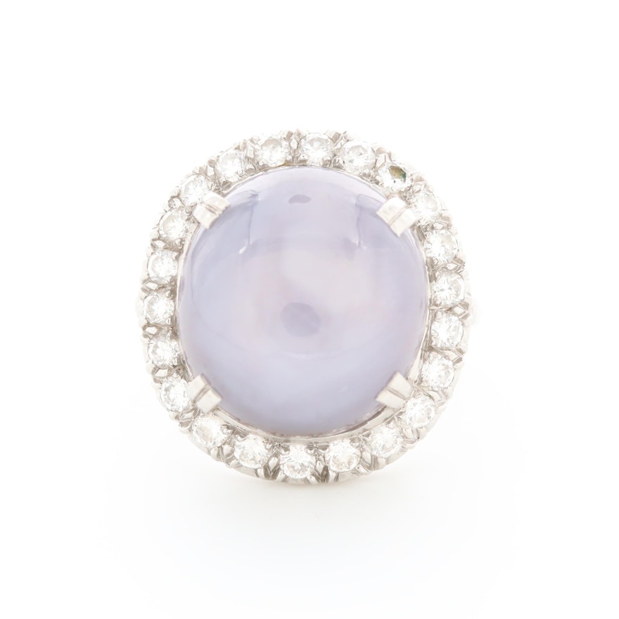 Platinum 15.04 CT Star Sapphire and Diamond Ring