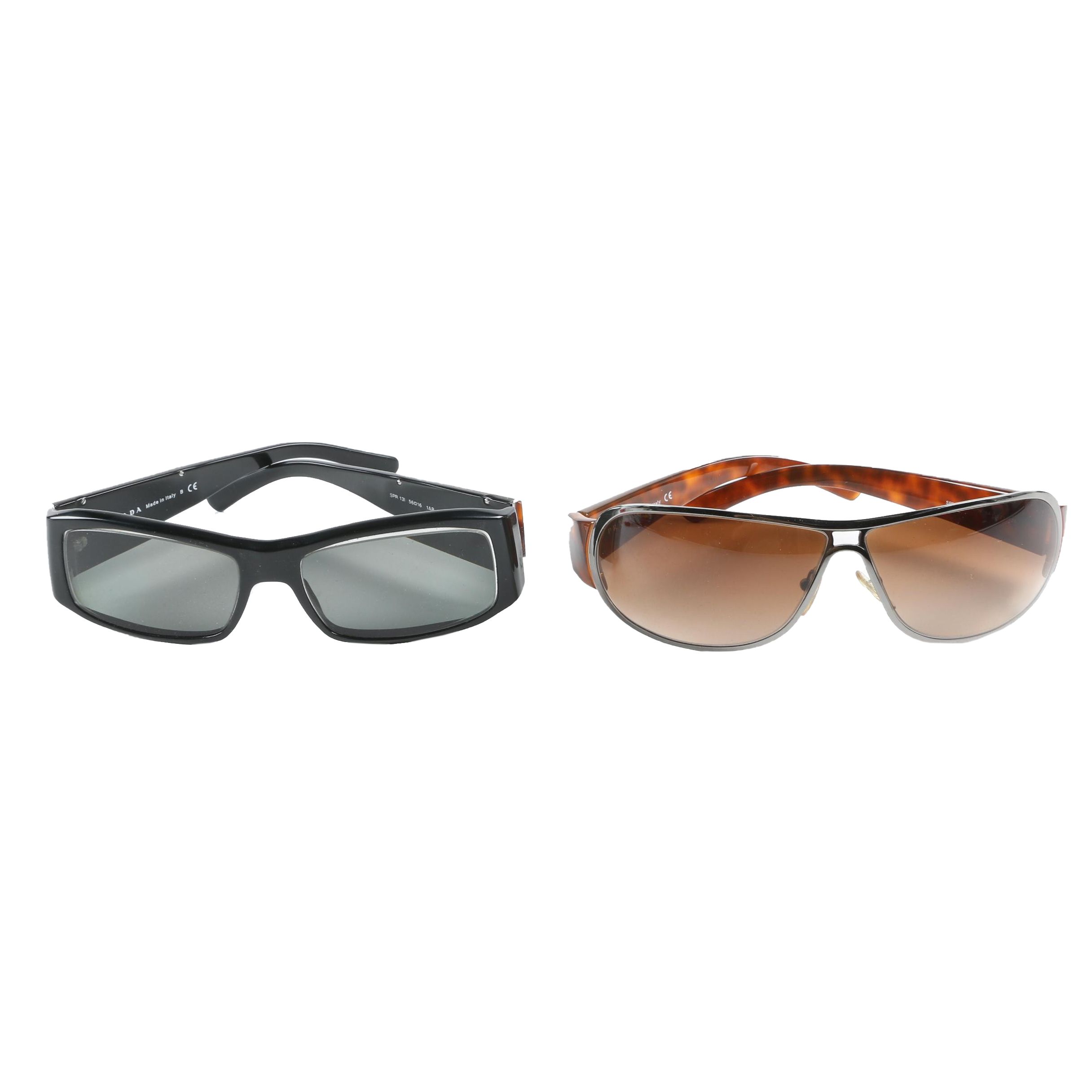 Prada SPR 131 Rectangular and SPR 70G Wrap Sunglasses with Cases