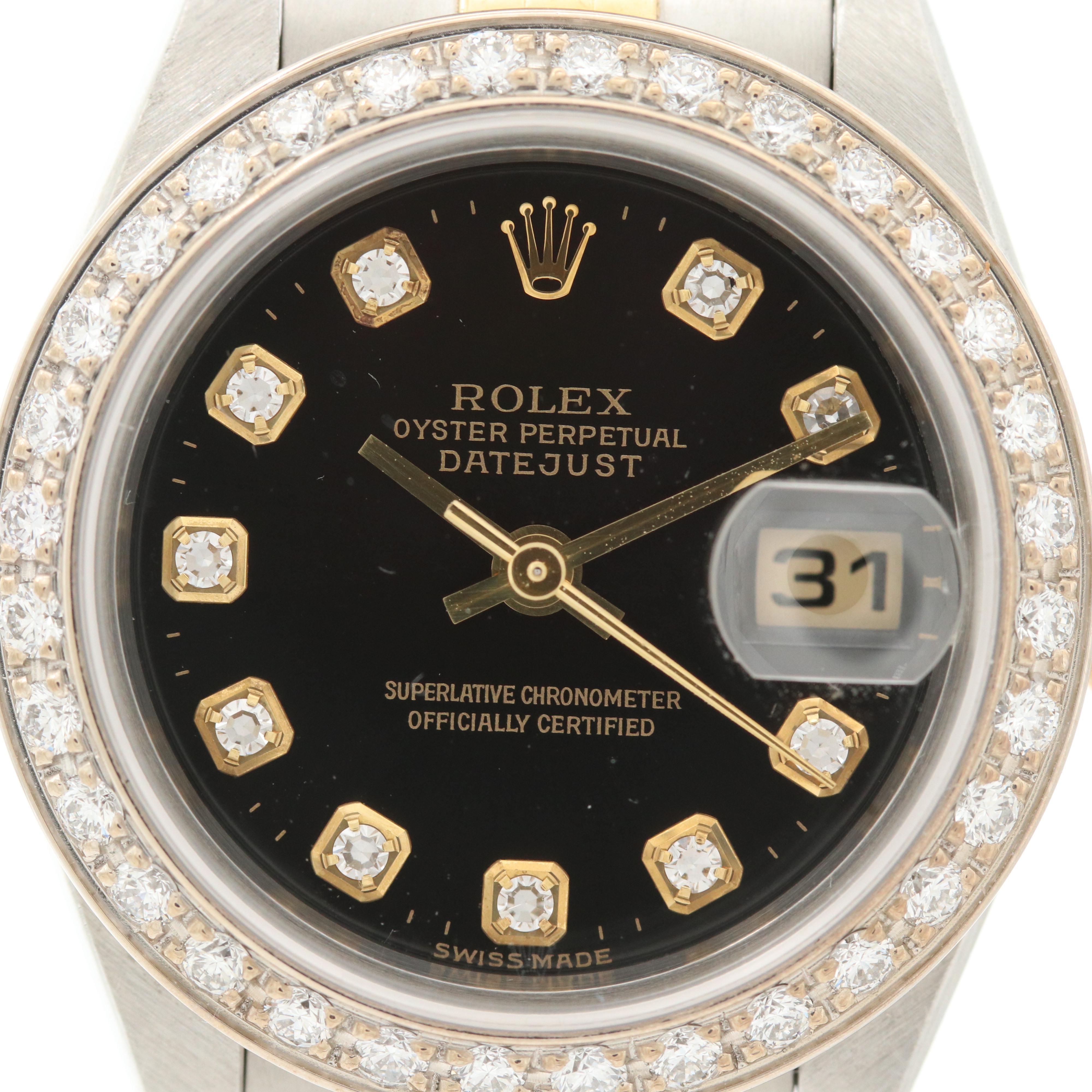 Rolex Datejust Diamond Bezel and Dial Stainless Steel and 18K Watch, 2002