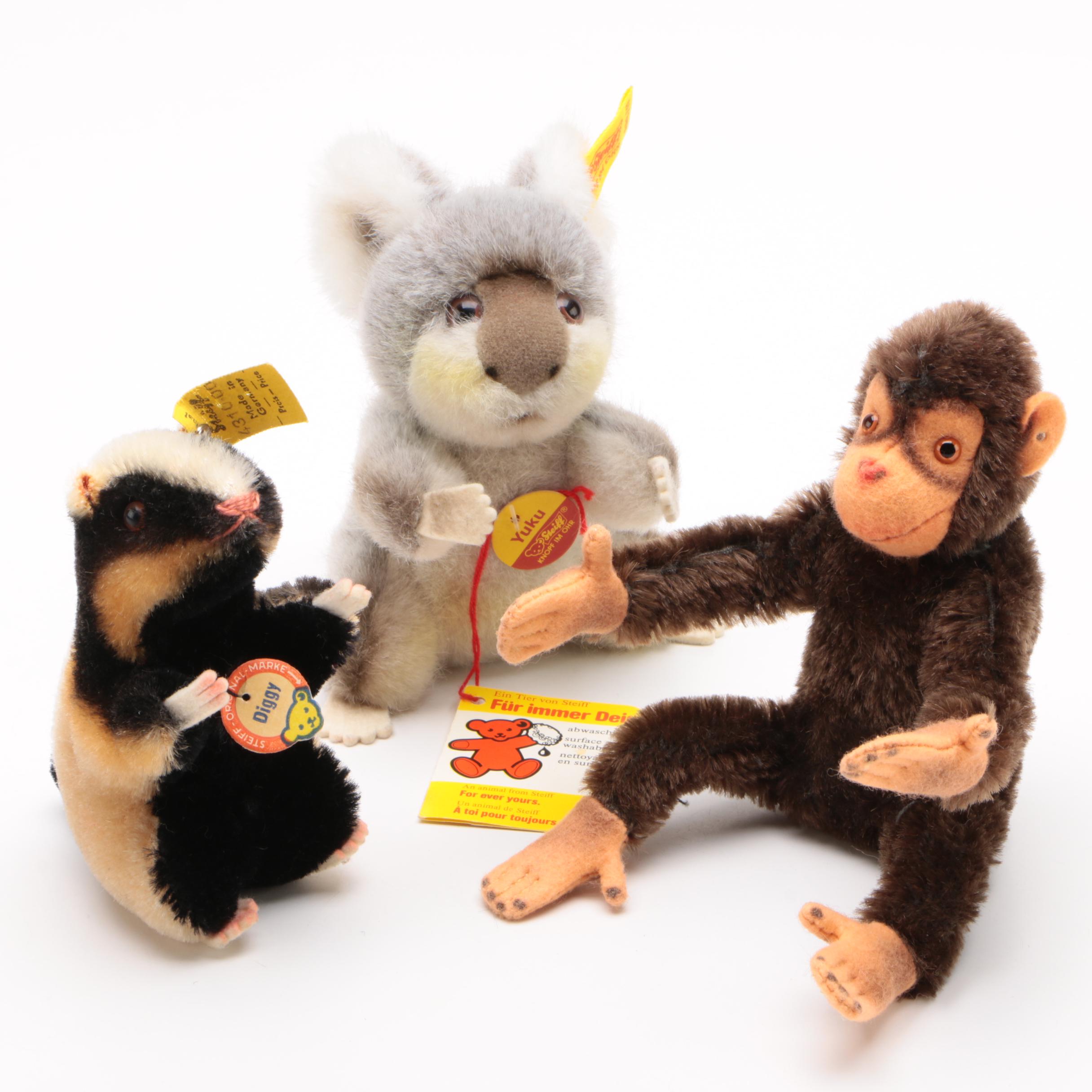 Steiff Stuffed Animals Including Badger "Diggy", Mid to Late 20th Century