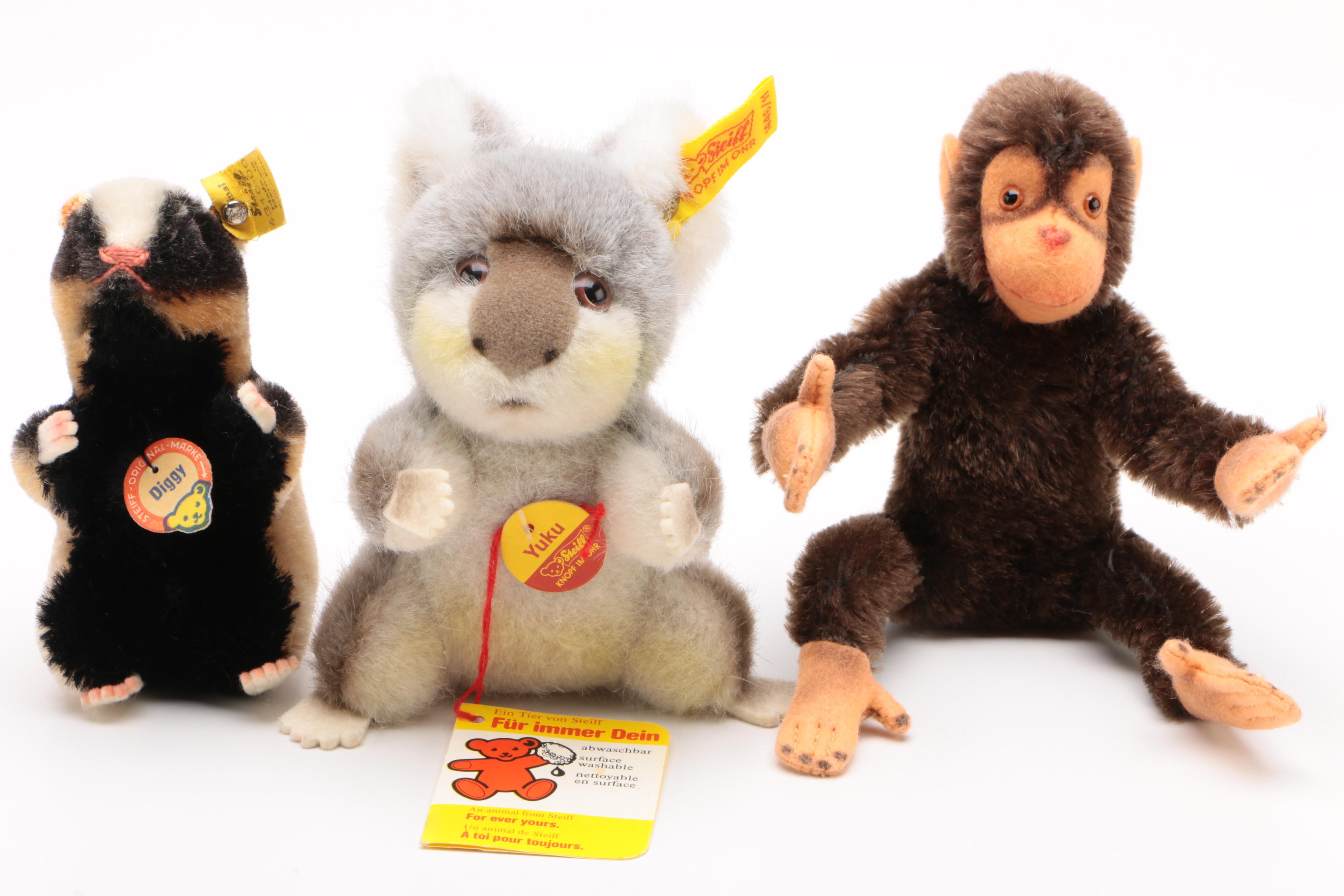 Steiff Stuffed Animals Including Badger "Diggy", Mid to Late 20th Century