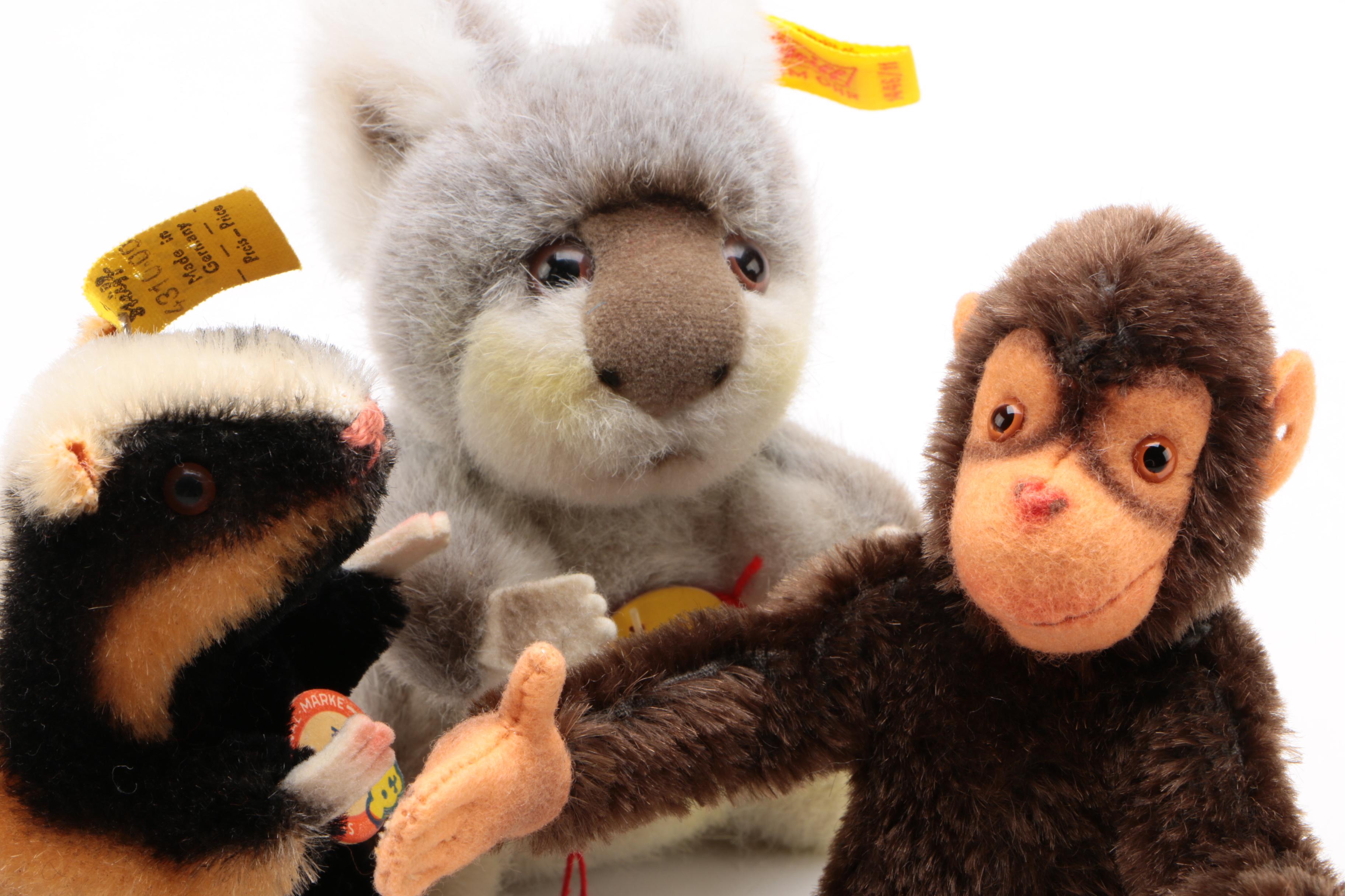 Steiff Stuffed Animals Including Badger "Diggy", Mid to Late 20th Century