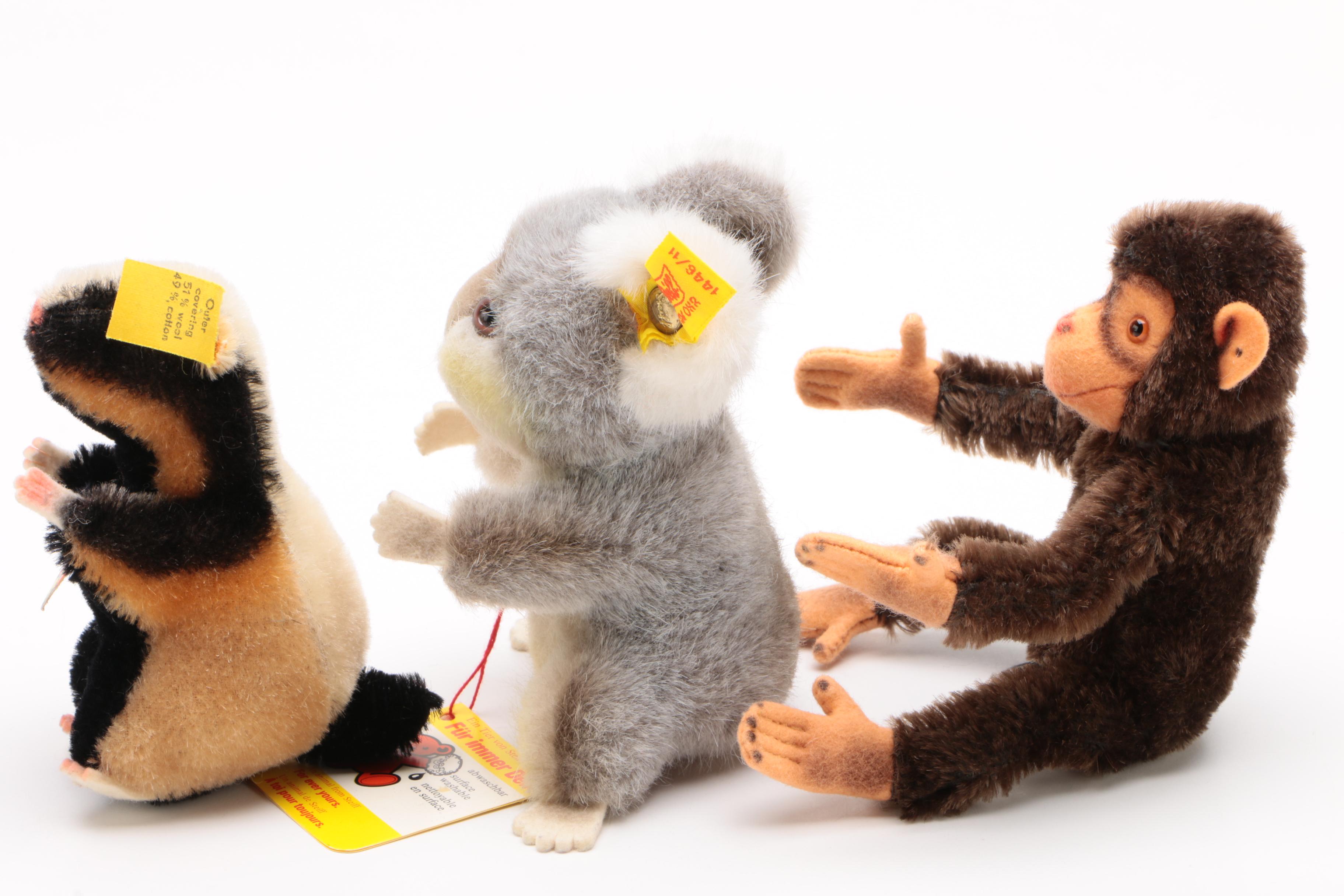 Steiff Stuffed Animals Including Badger "Diggy", Mid to Late 20th Century