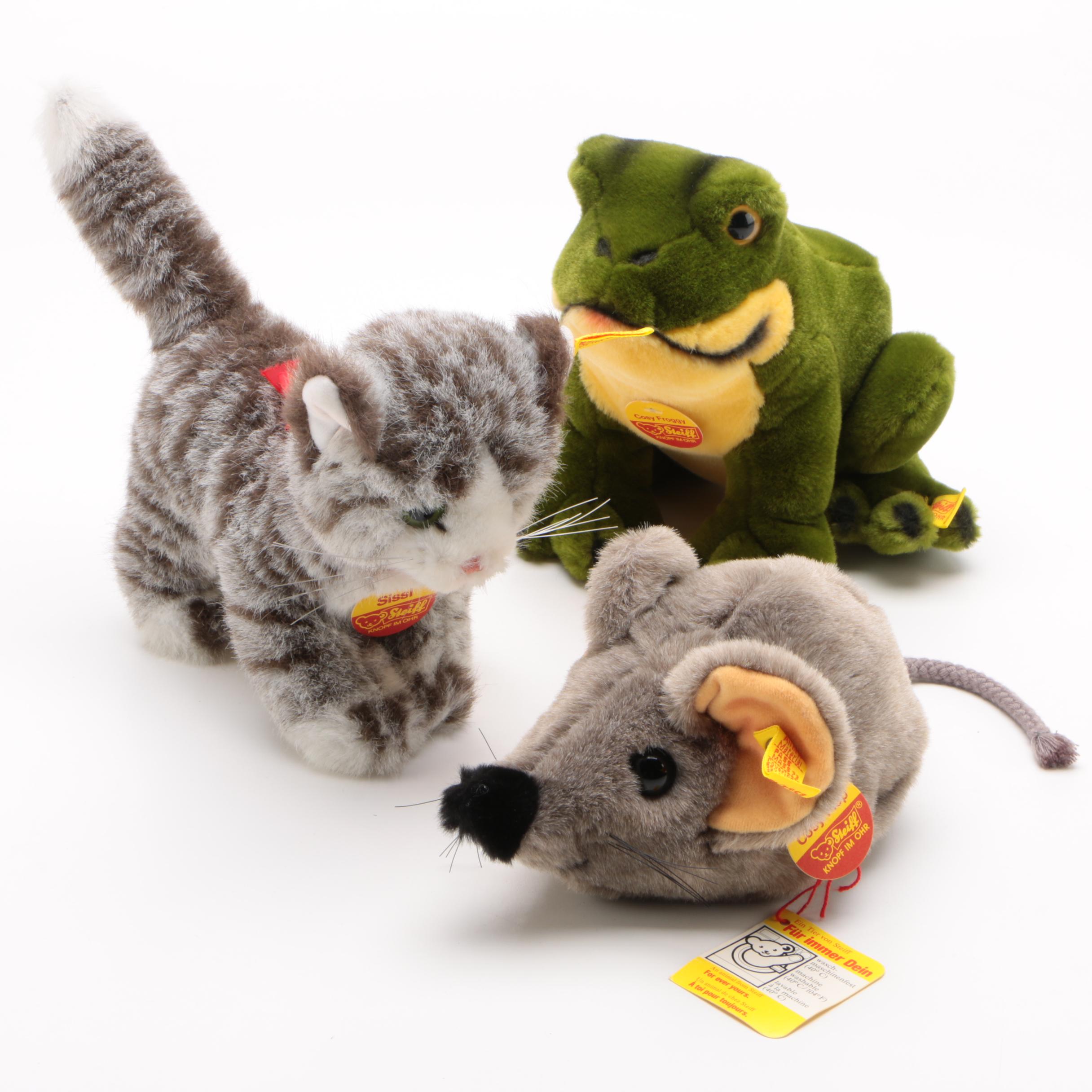 Steiff Stuffed Animals Including "Sissi" Cat and "Cosy Froggy", 1980s