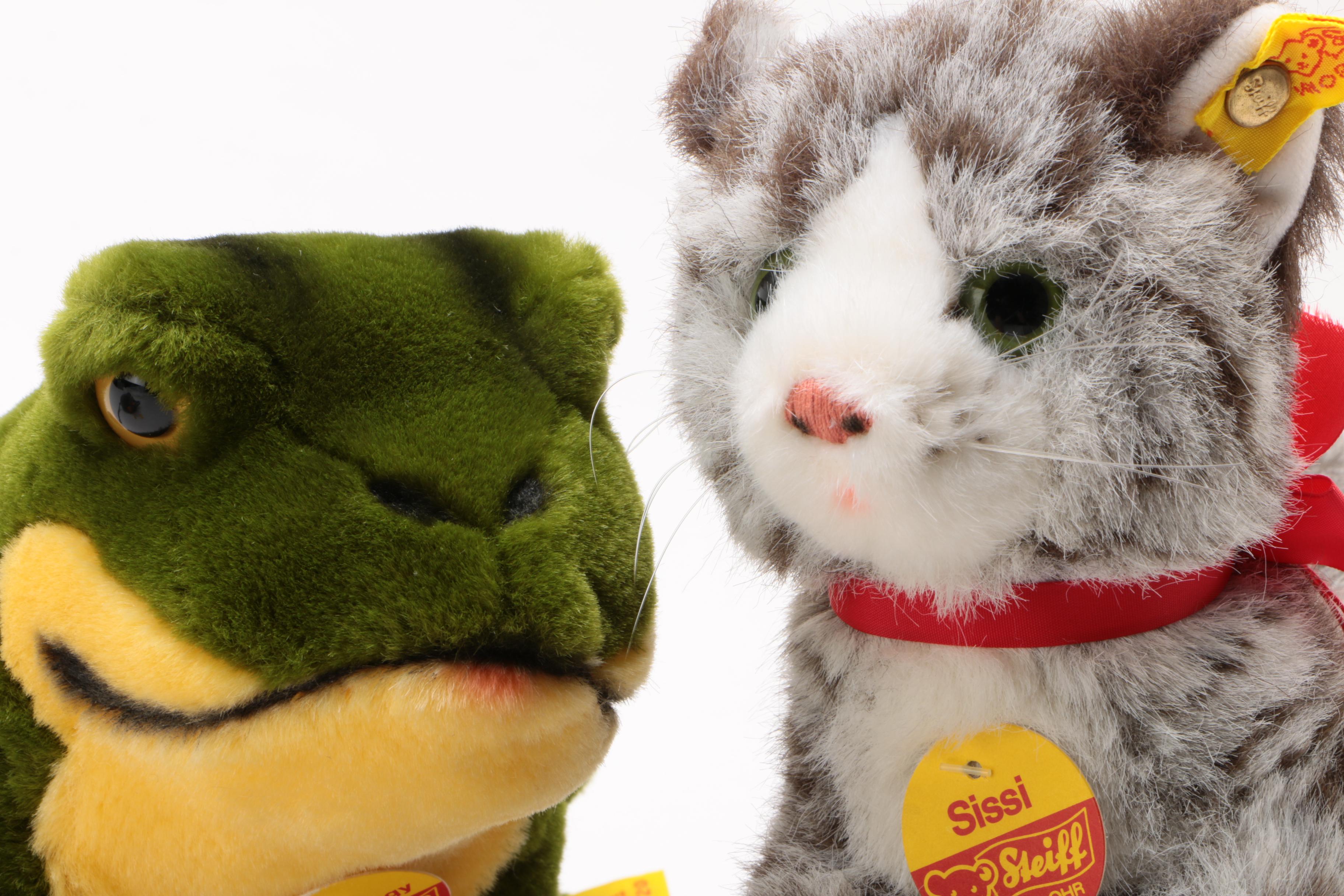 Steiff Stuffed Animals Including "Sissi" Cat and "Cosy Froggy", 1980s
