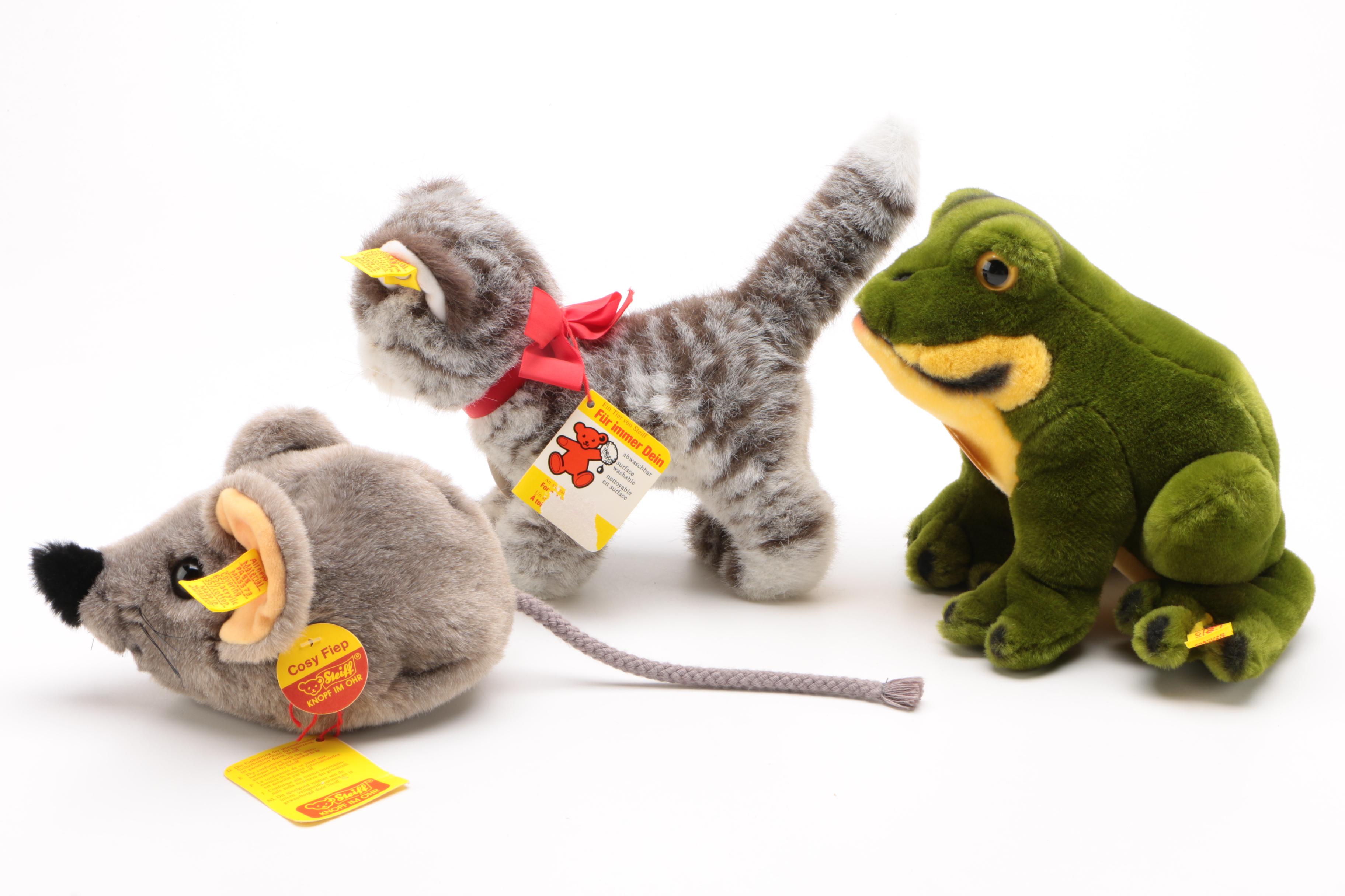 Steiff Stuffed Animals Including "Sissi" Cat and "Cosy Froggy", 1980s