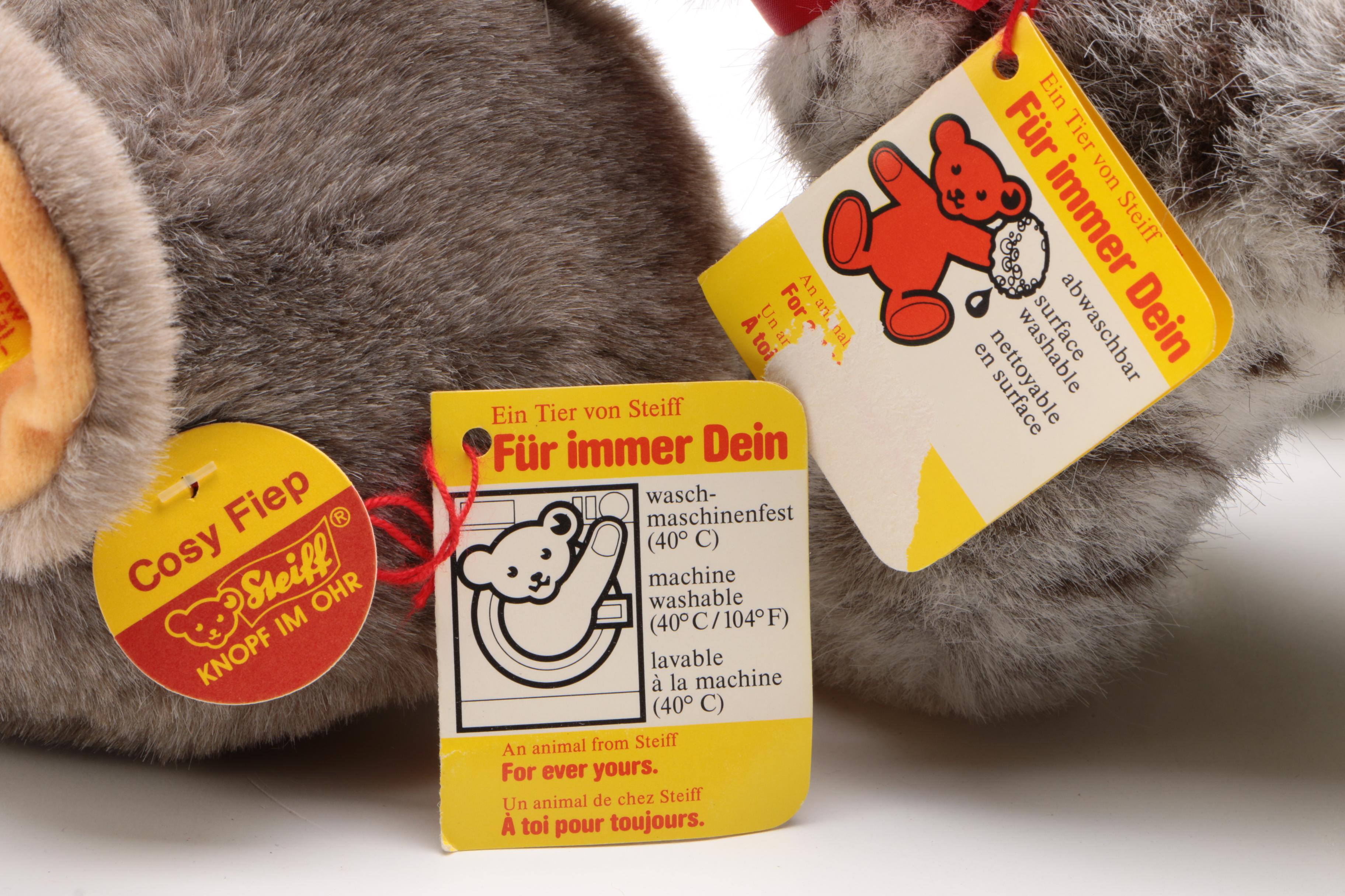 Steiff Stuffed Animals Including "Sissi" Cat and "Cosy Froggy", 1980s