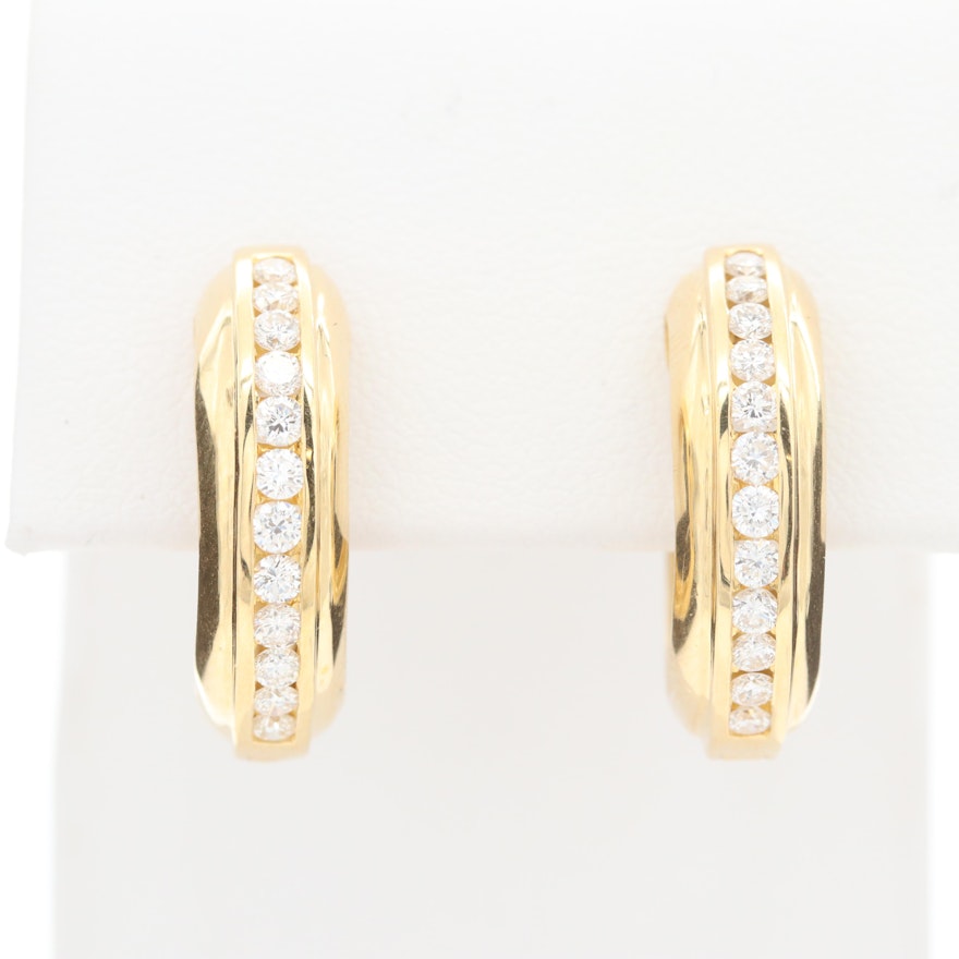 18K Yellow Gold Diamond Hoop Earrings