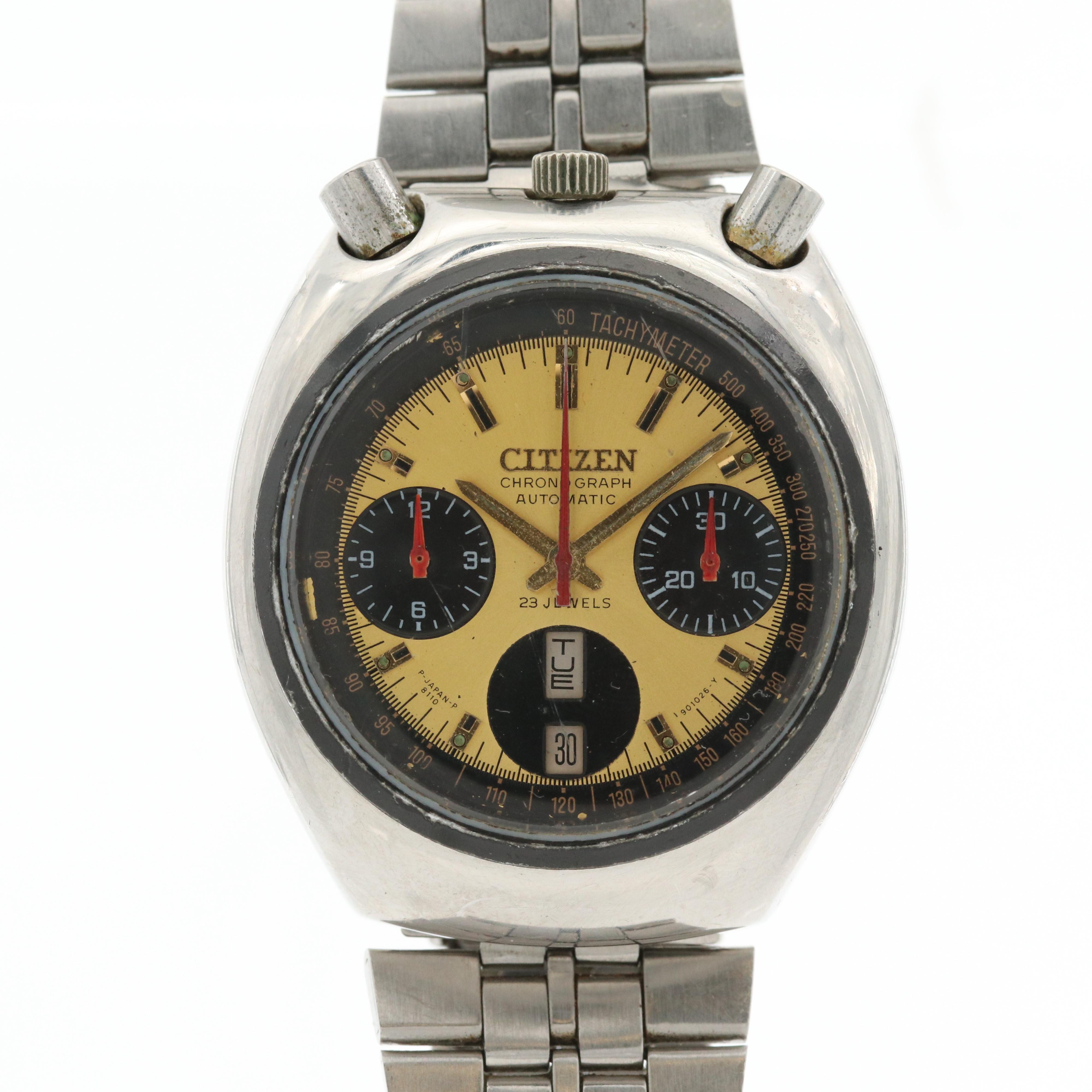 Vintage Citizen Bullhead Stainless Steel Automatic Chronograph Watch