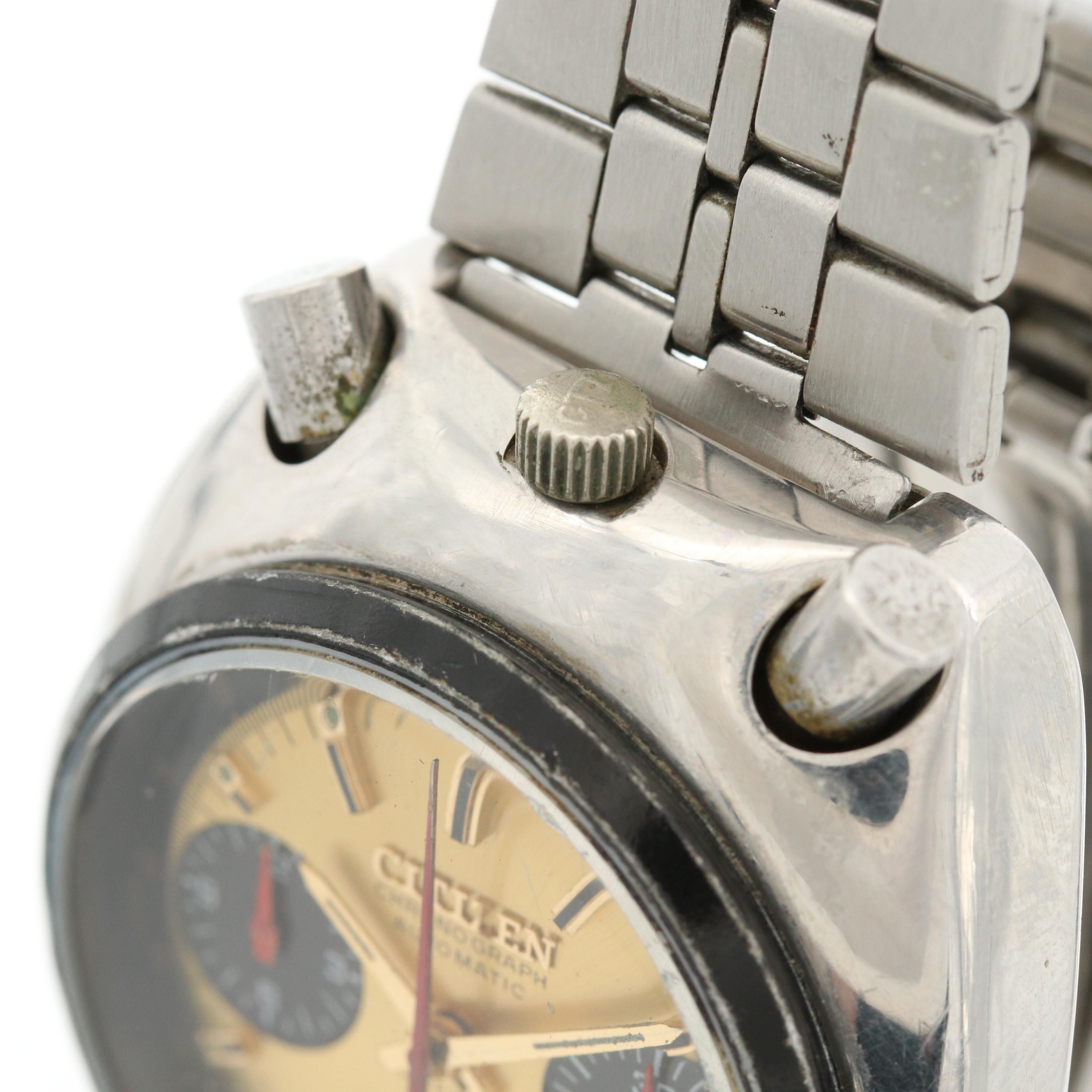 Vintage Citizen Bullhead Stainless Steel Automatic Chronograph Watch