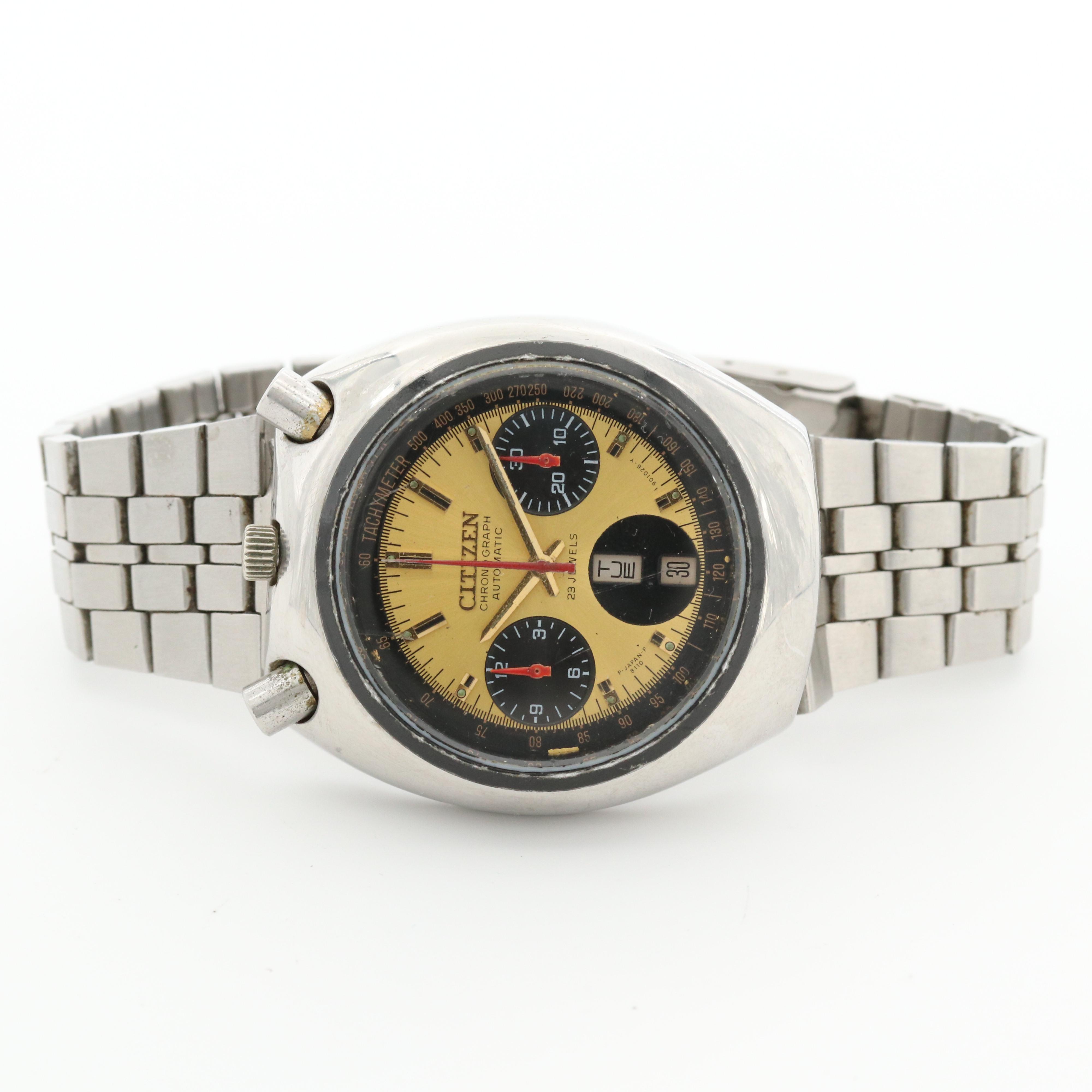 Vintage Citizen Bullhead Stainless Steel Automatic Chronograph Watch