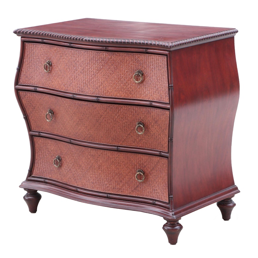 Ethan Allen Mahogany and Rattan Serpentine Chest of Drawers