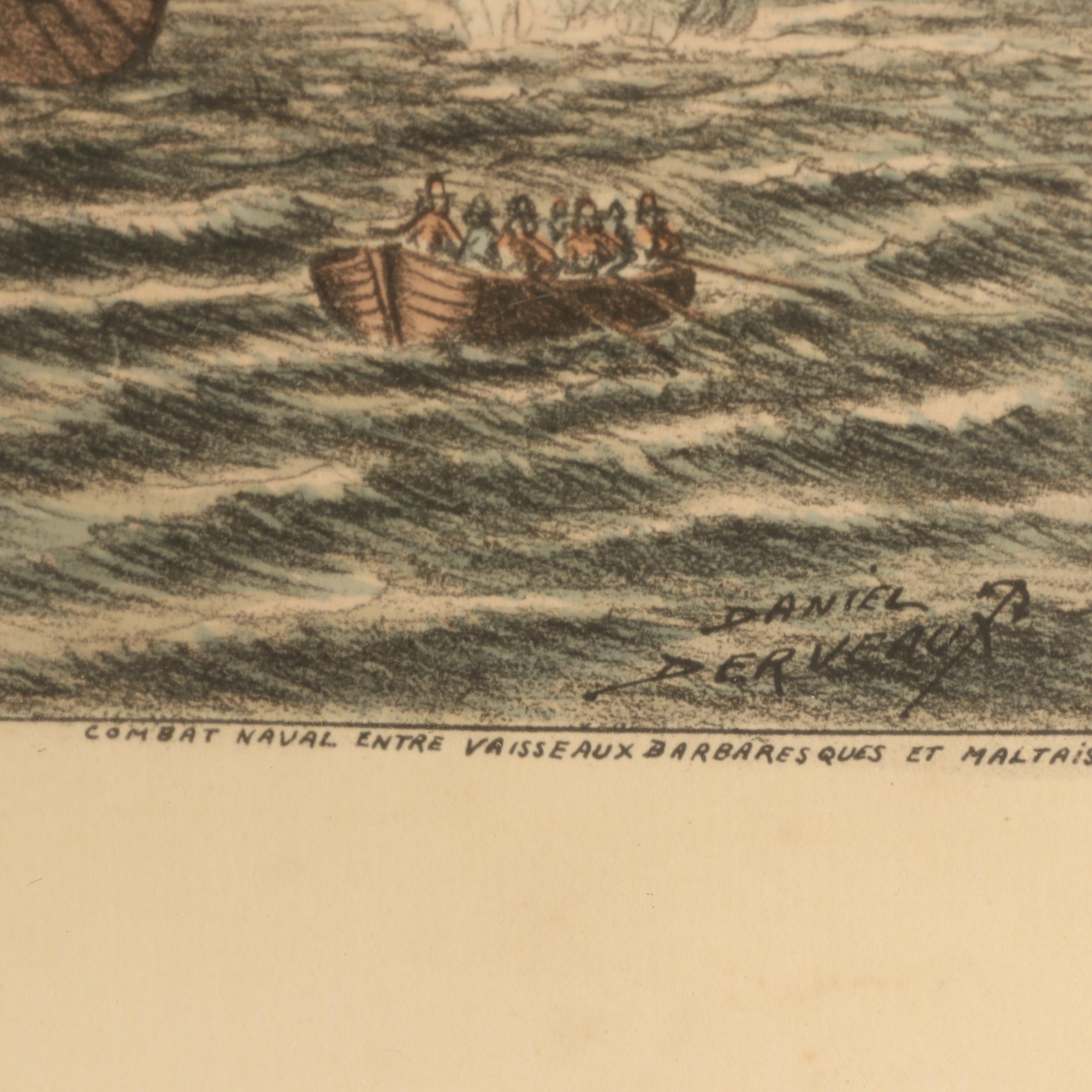 Daniel Derveaux Color Lithograph of Maritime Battle