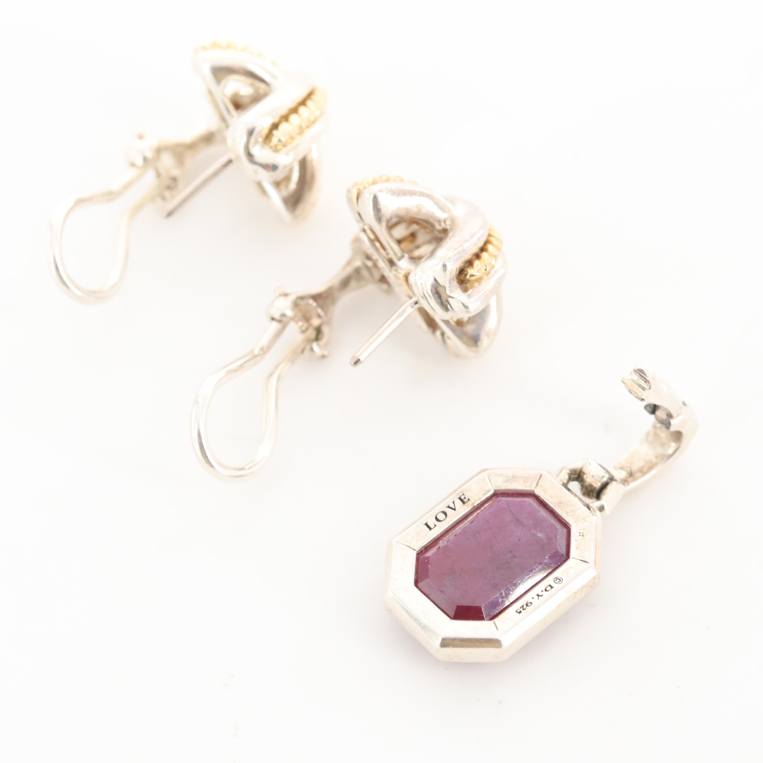 Sterling David Yurman Ruby Pendant and Tiffany & Co. "Signature X" Earrings