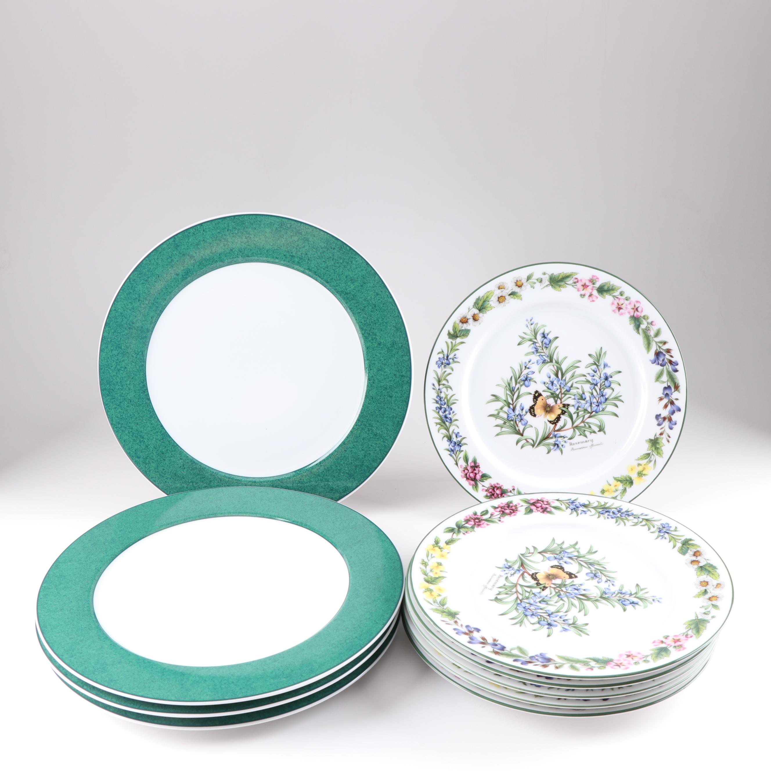 Royal Worcester "Worchester Herbs" Dinner Plates and "Colours" Service Plates