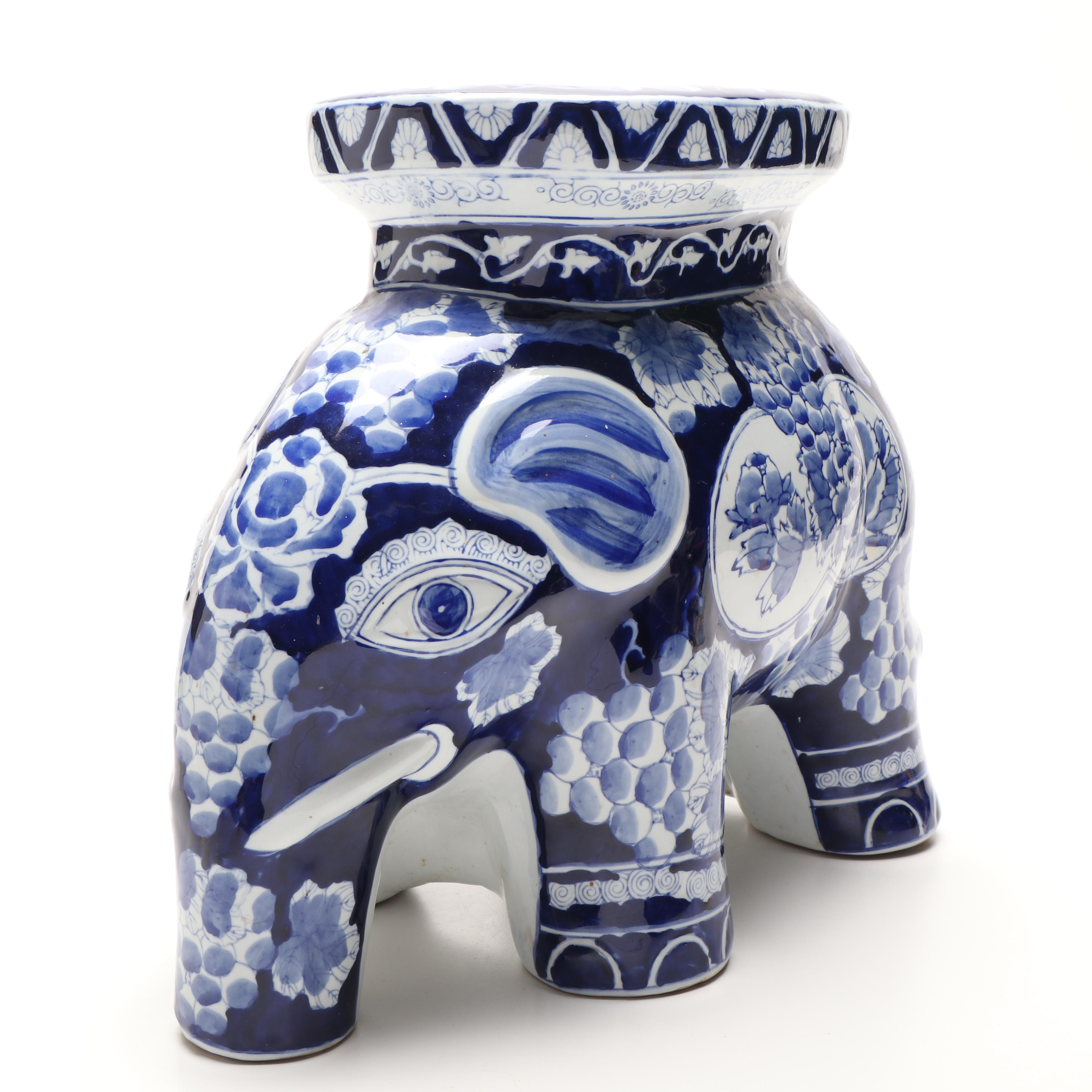 Chinese Blue and White Elephant Porcelain Garden Stool