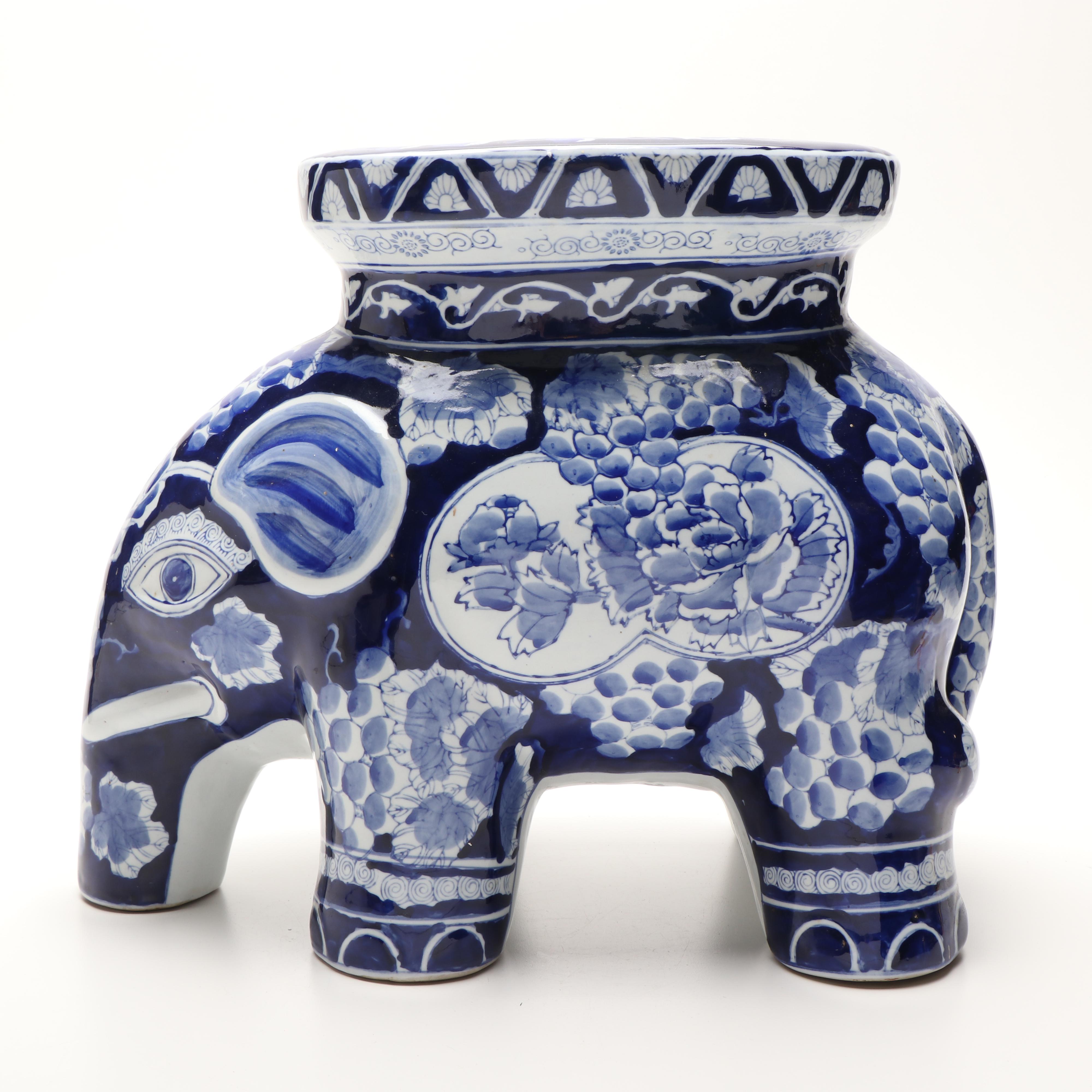 Chinese Blue and White Elephant Porcelain Garden Stool