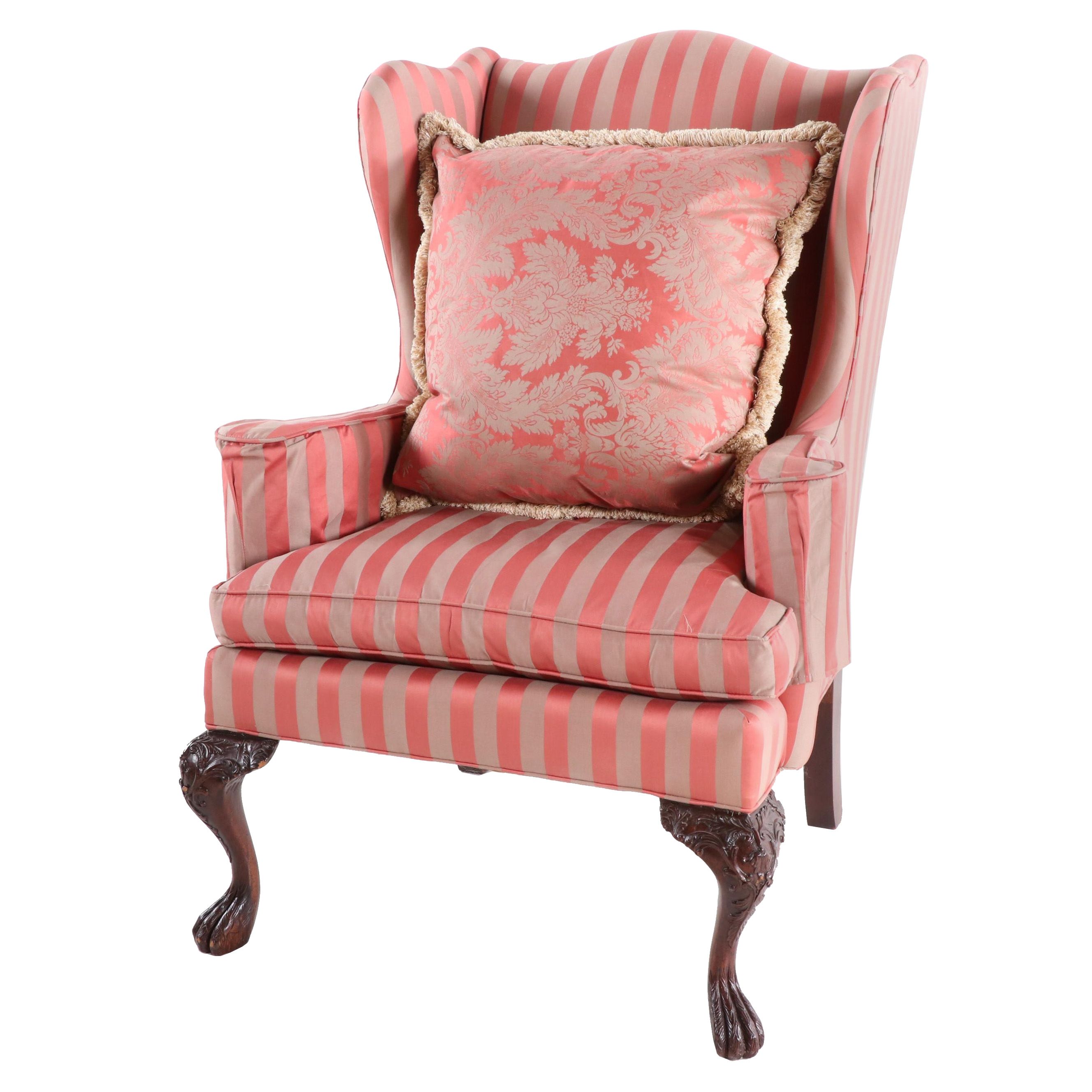 Schoonbeck/Henredon, George III Style Custom-Upholstered Mahogany Wing Chair