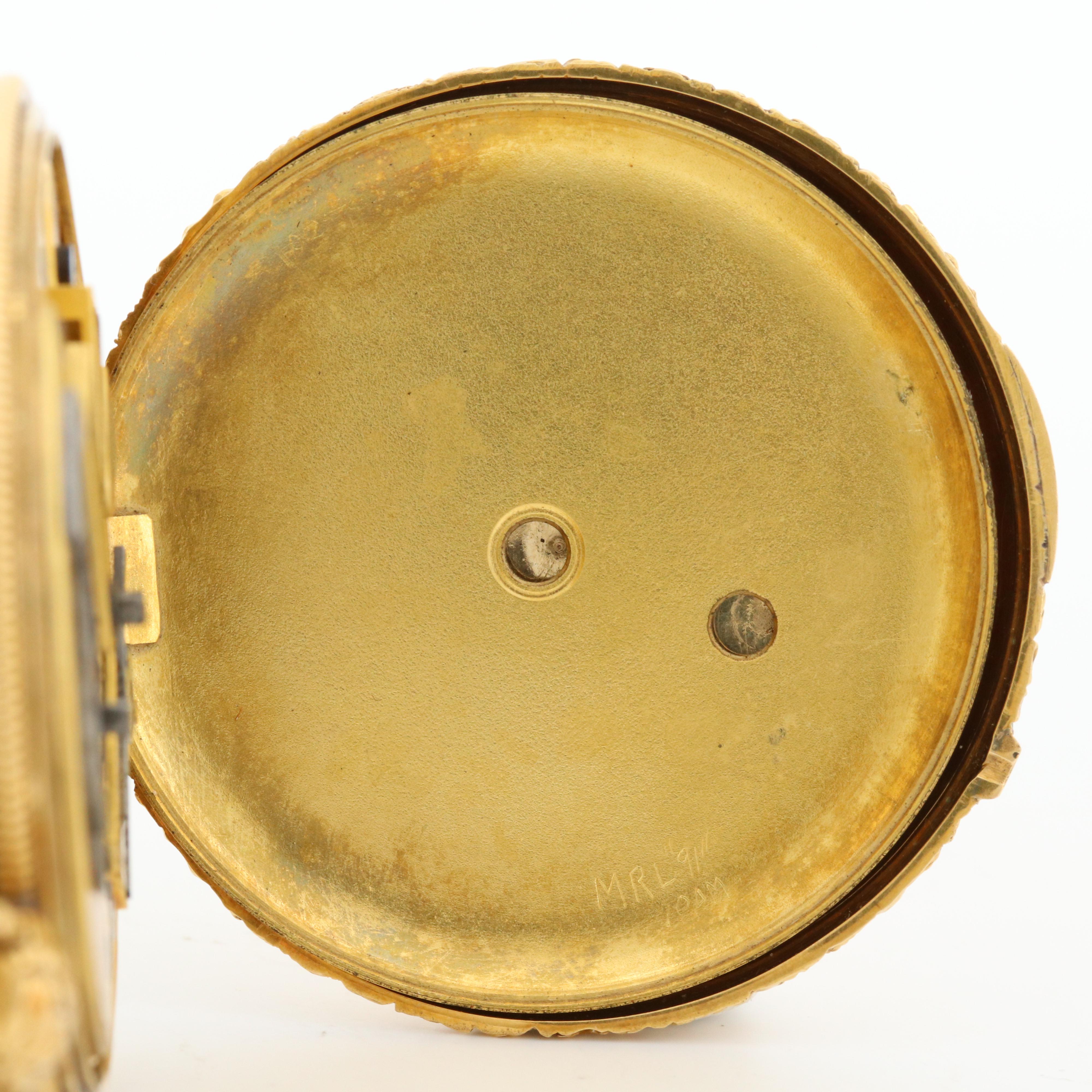 Antique Aug. Gros Claude 18K Gold Key Wind Open Face Pocket Watch With Fob Chain