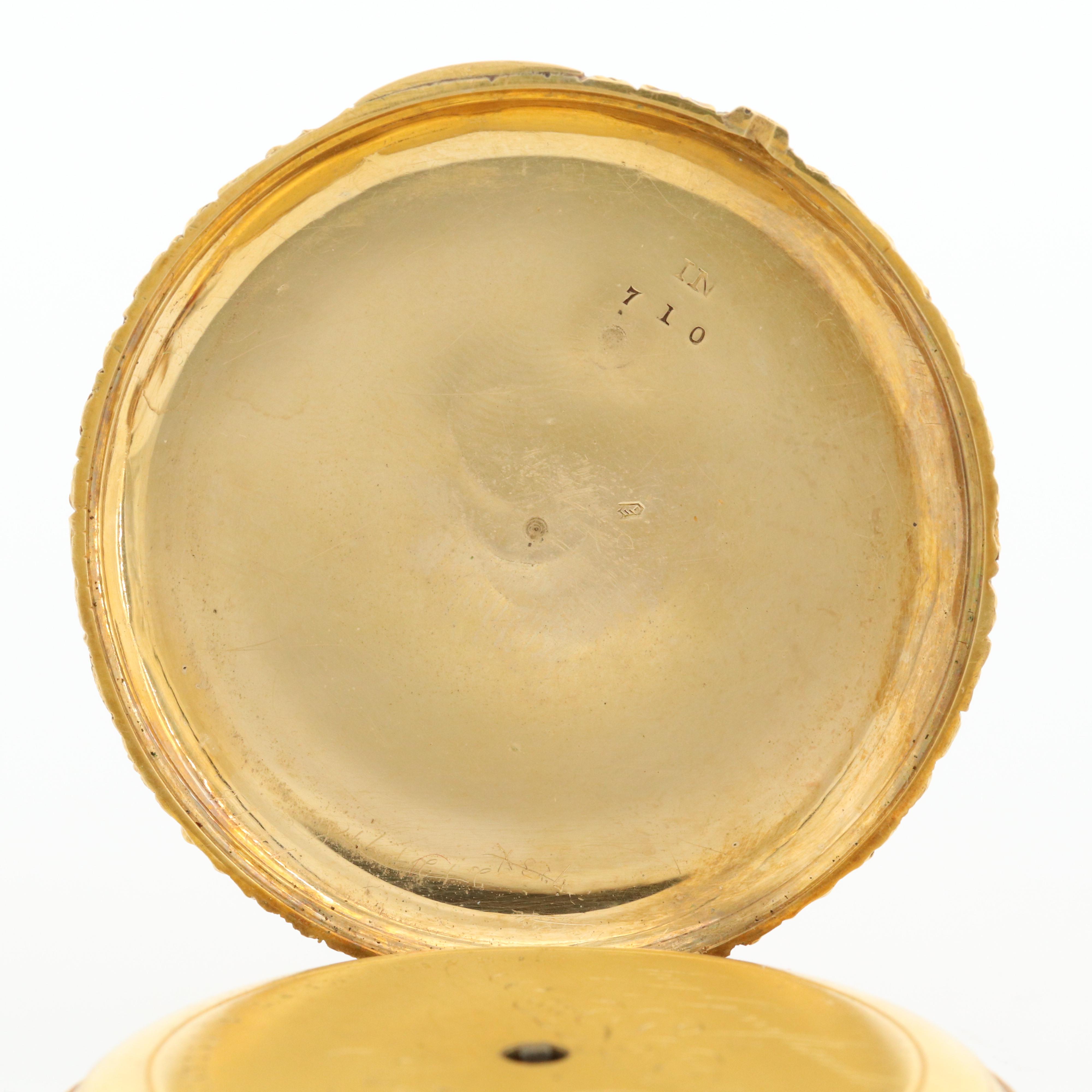 Antique Aug. Gros Claude 18K Gold Key Wind Open Face Pocket Watch With Fob Chain