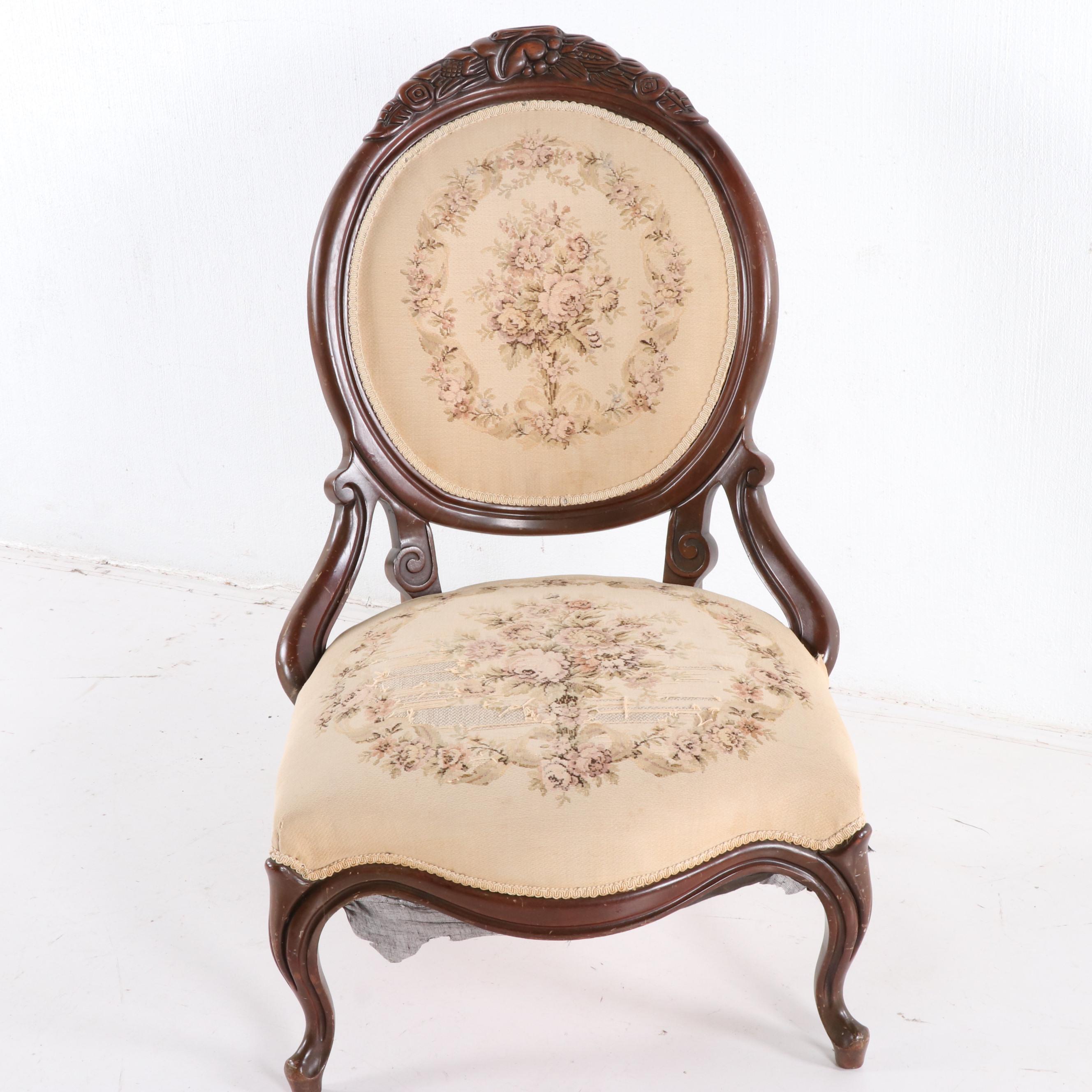 Victorian Style Walnut-Stained Parlor Chair, 20th Century