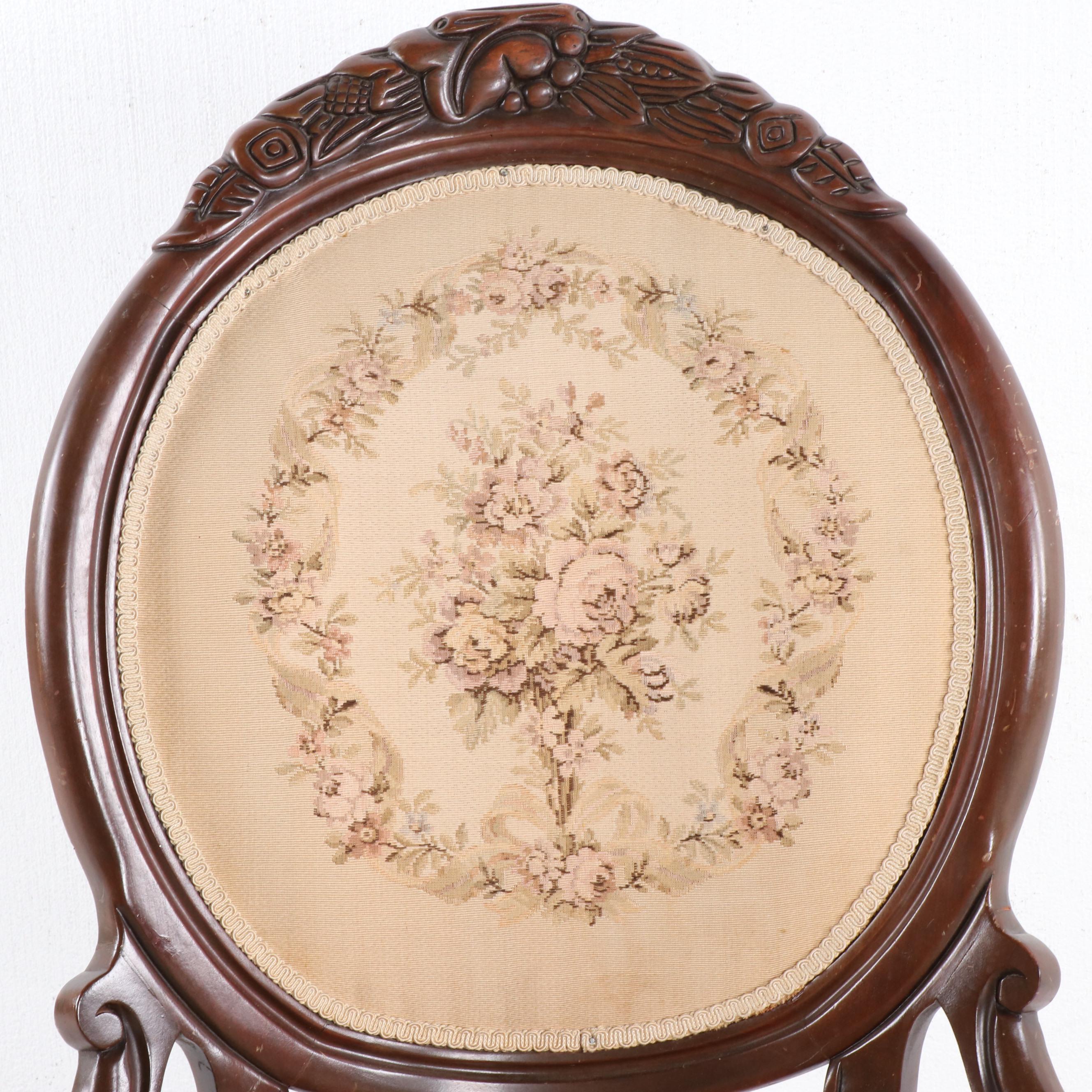 Victorian Style Walnut-Stained Parlor Chair, 20th Century