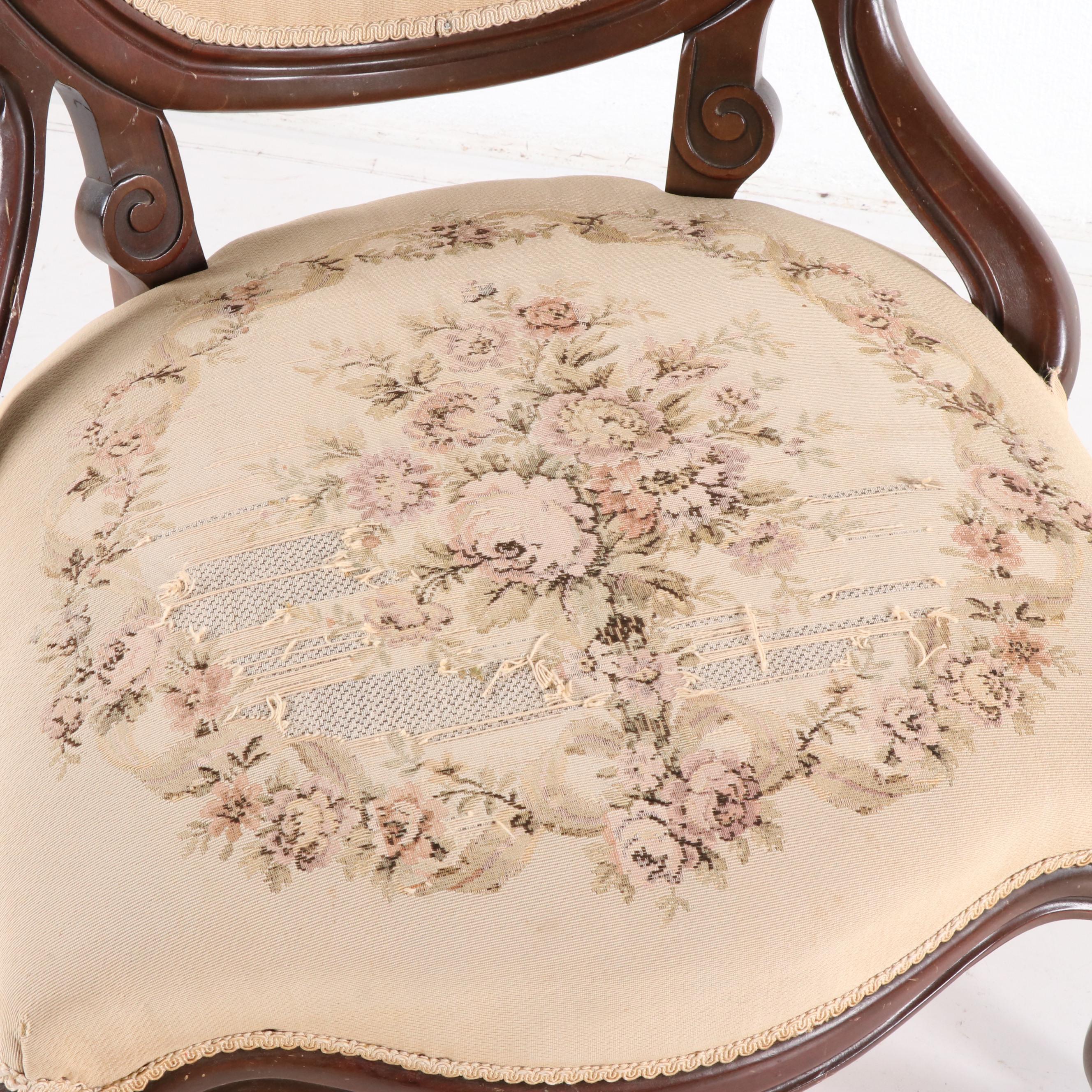 Victorian Style Walnut-Stained Parlor Chair, 20th Century