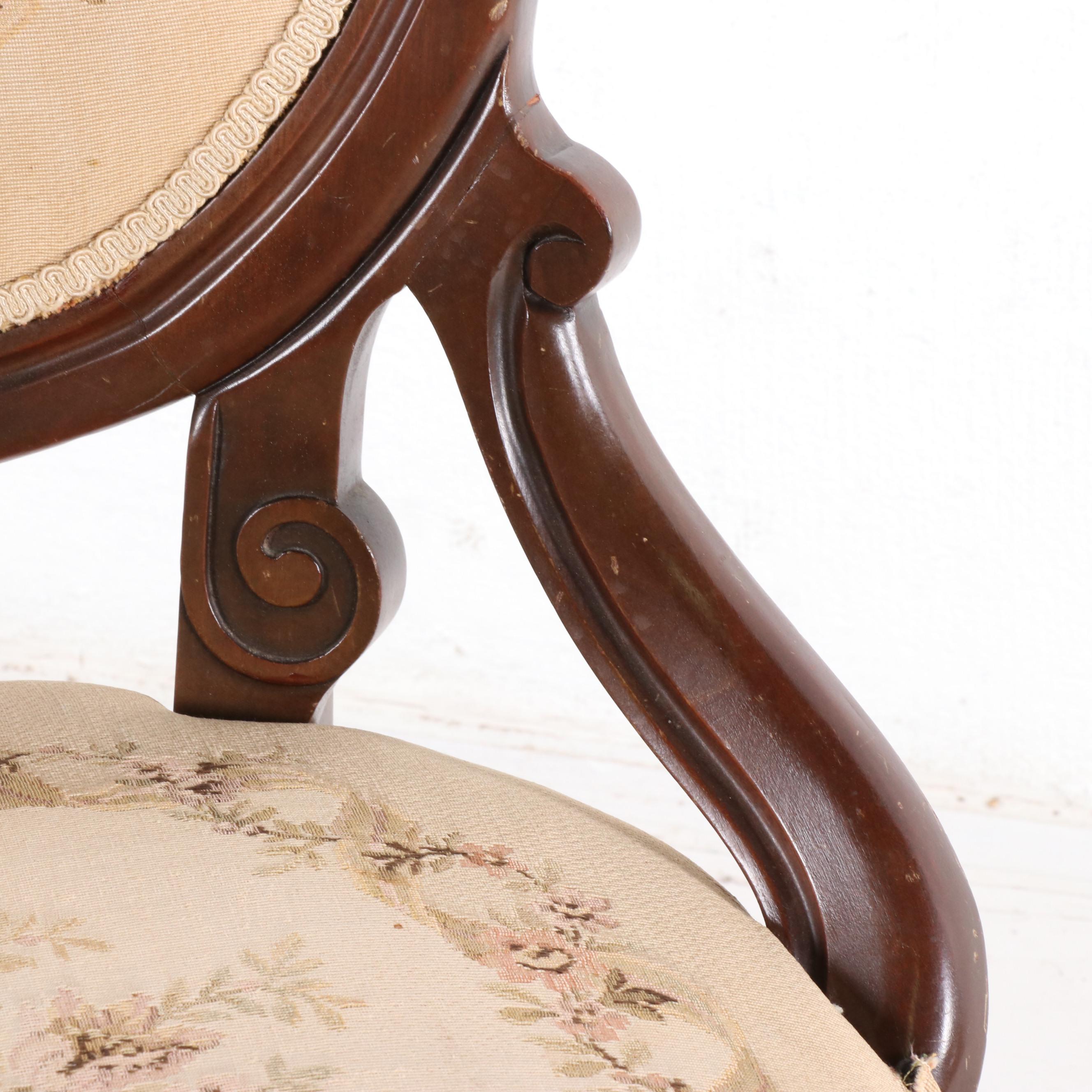 Victorian Style Walnut-Stained Parlor Chair, 20th Century
