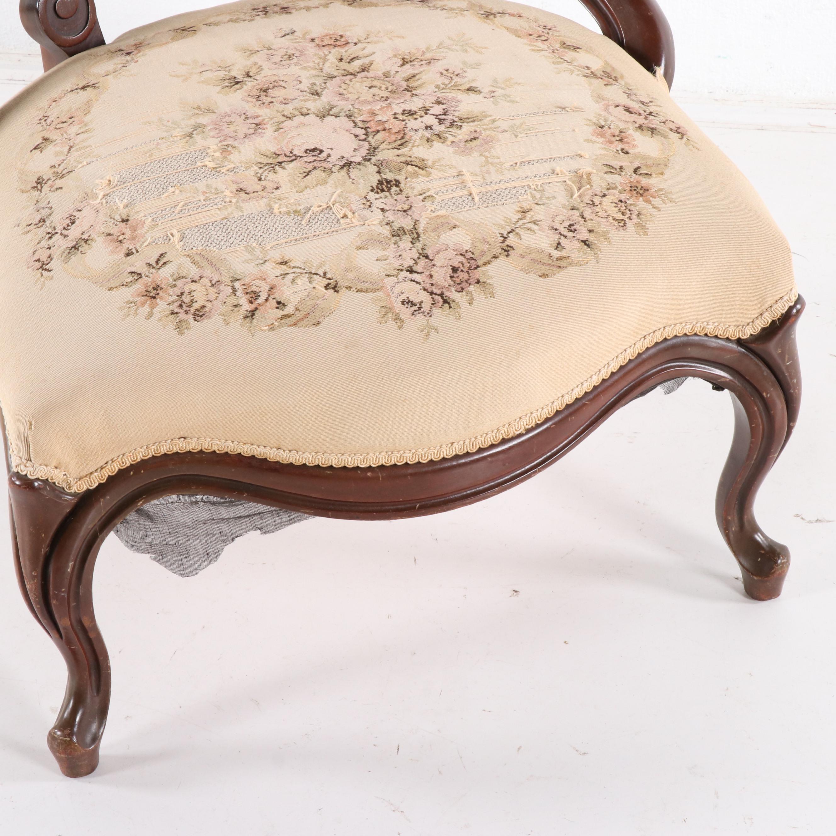 Victorian Style Walnut-Stained Parlor Chair, 20th Century