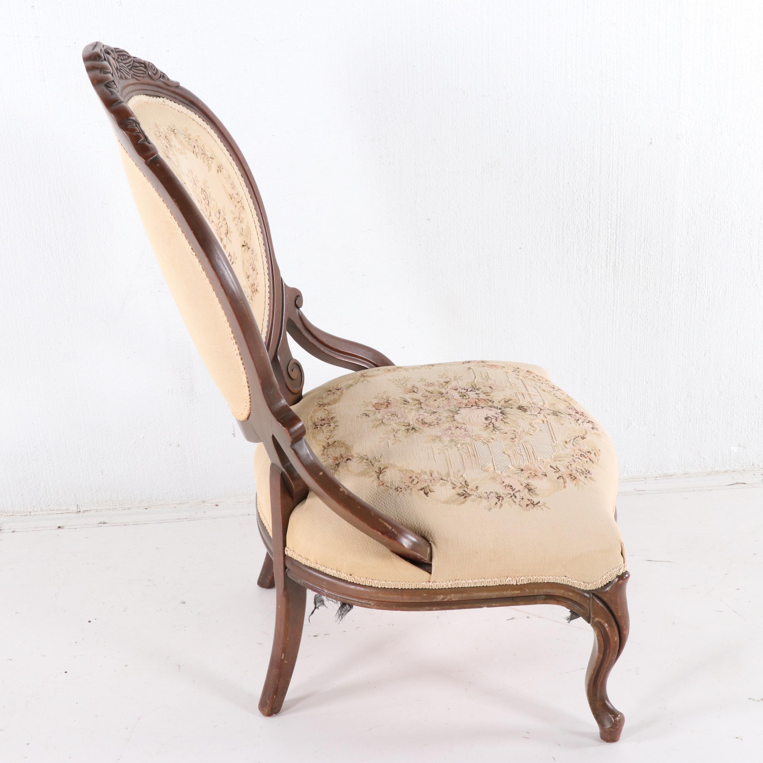 Victorian Style Walnut-Stained Parlor Chair, 20th Century