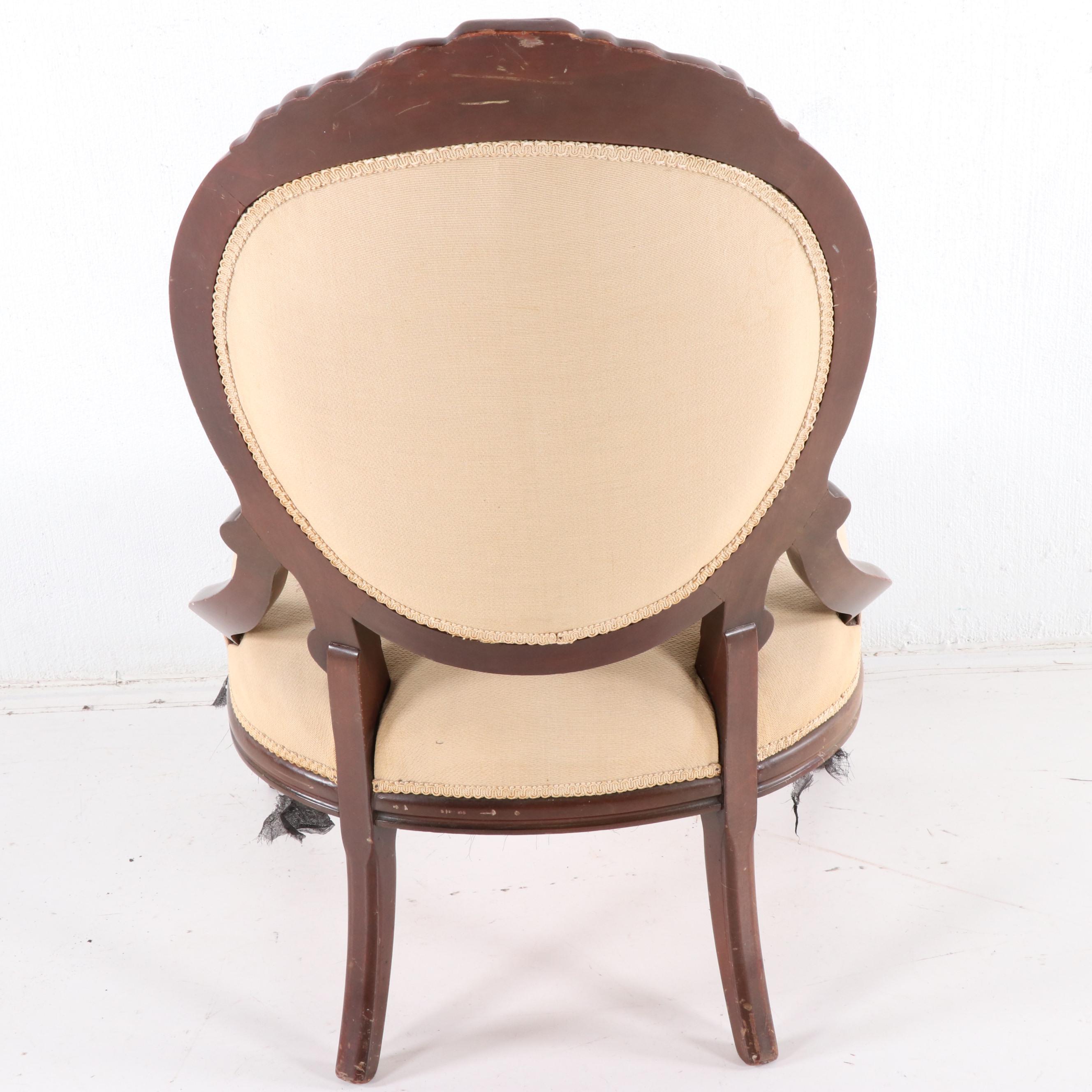 Victorian Style Walnut-Stained Parlor Chair, 20th Century