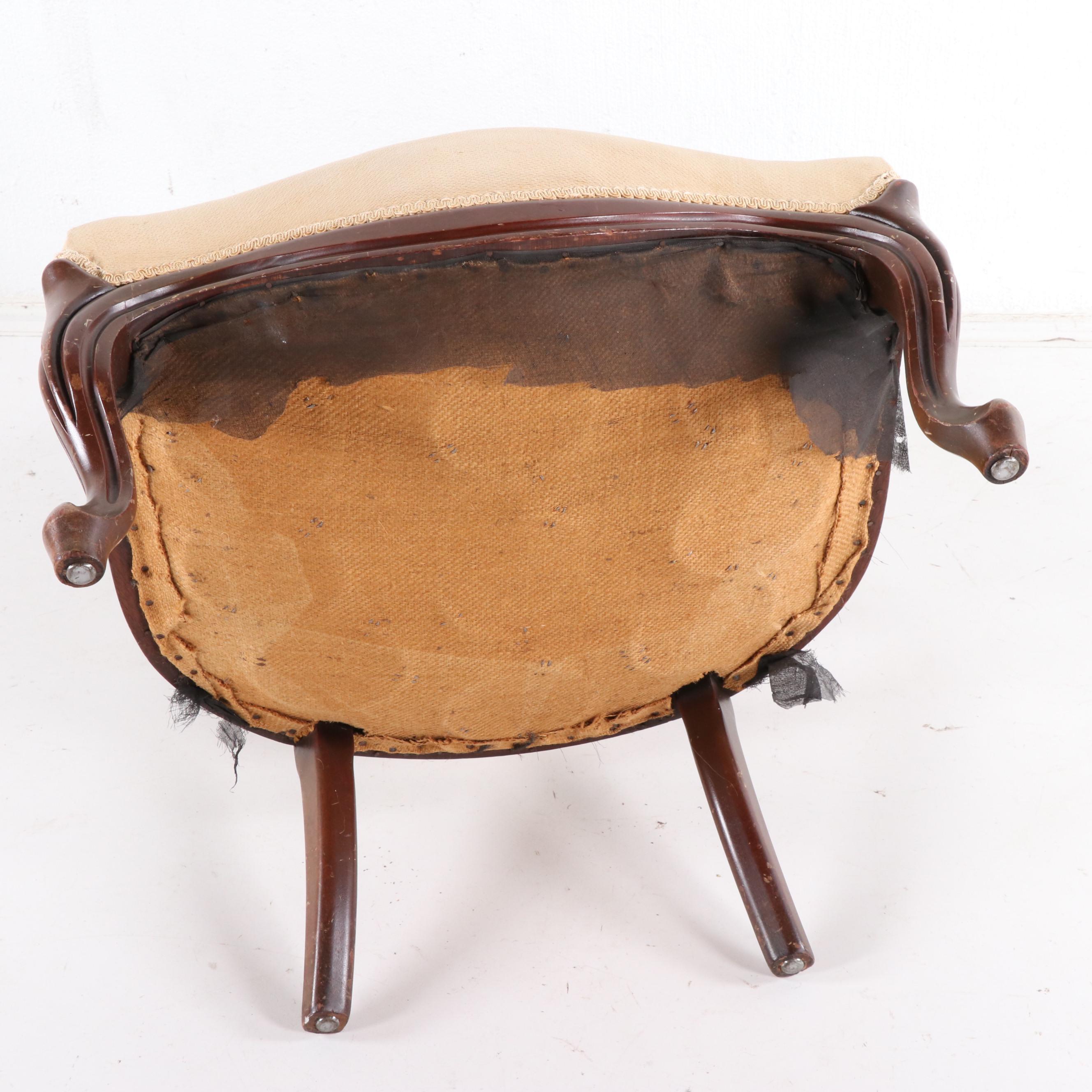 Victorian Style Walnut-Stained Parlor Chair, 20th Century