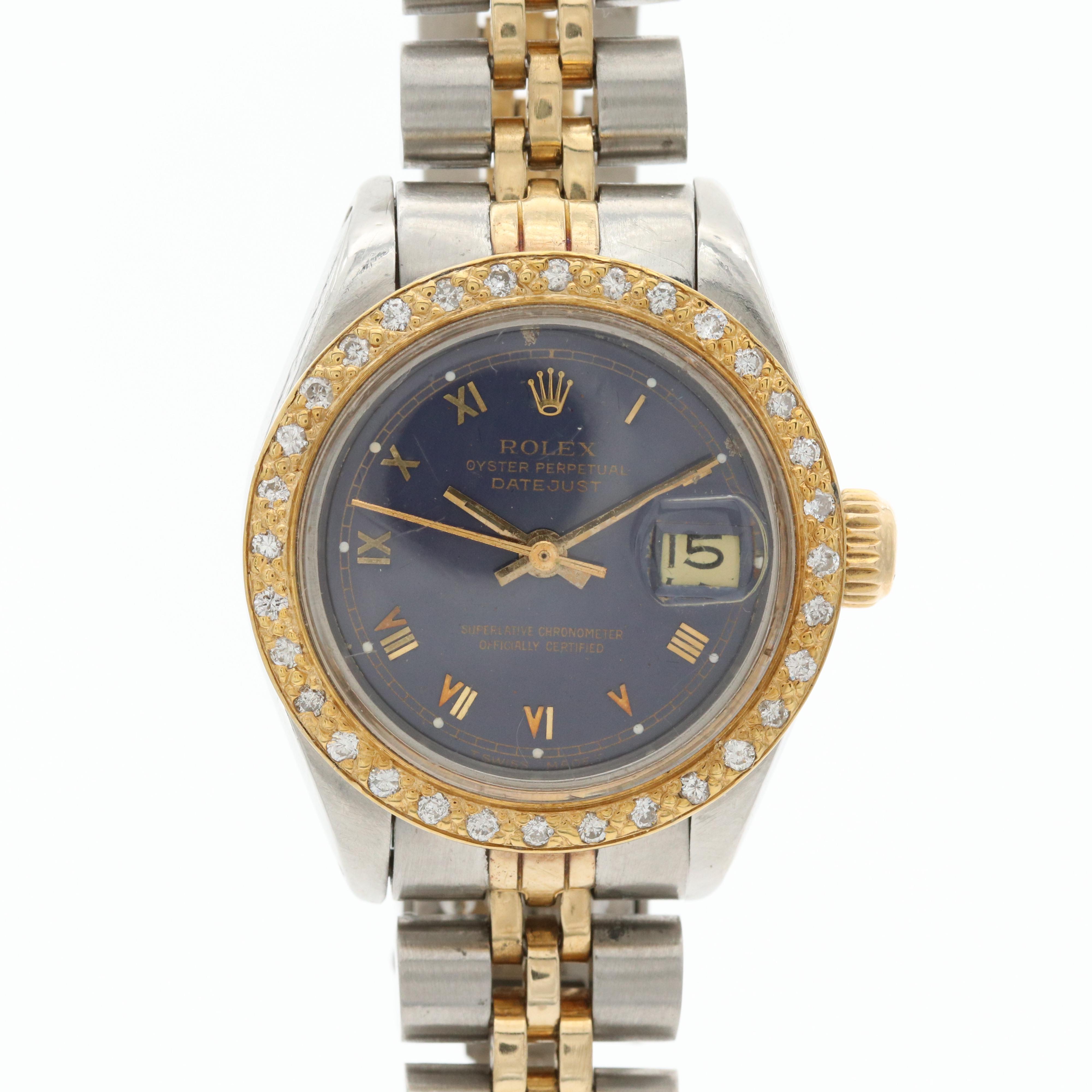 Rolex Datejust 14K Gold and Stainless Steel Watch With Diamond Bezel, 1979