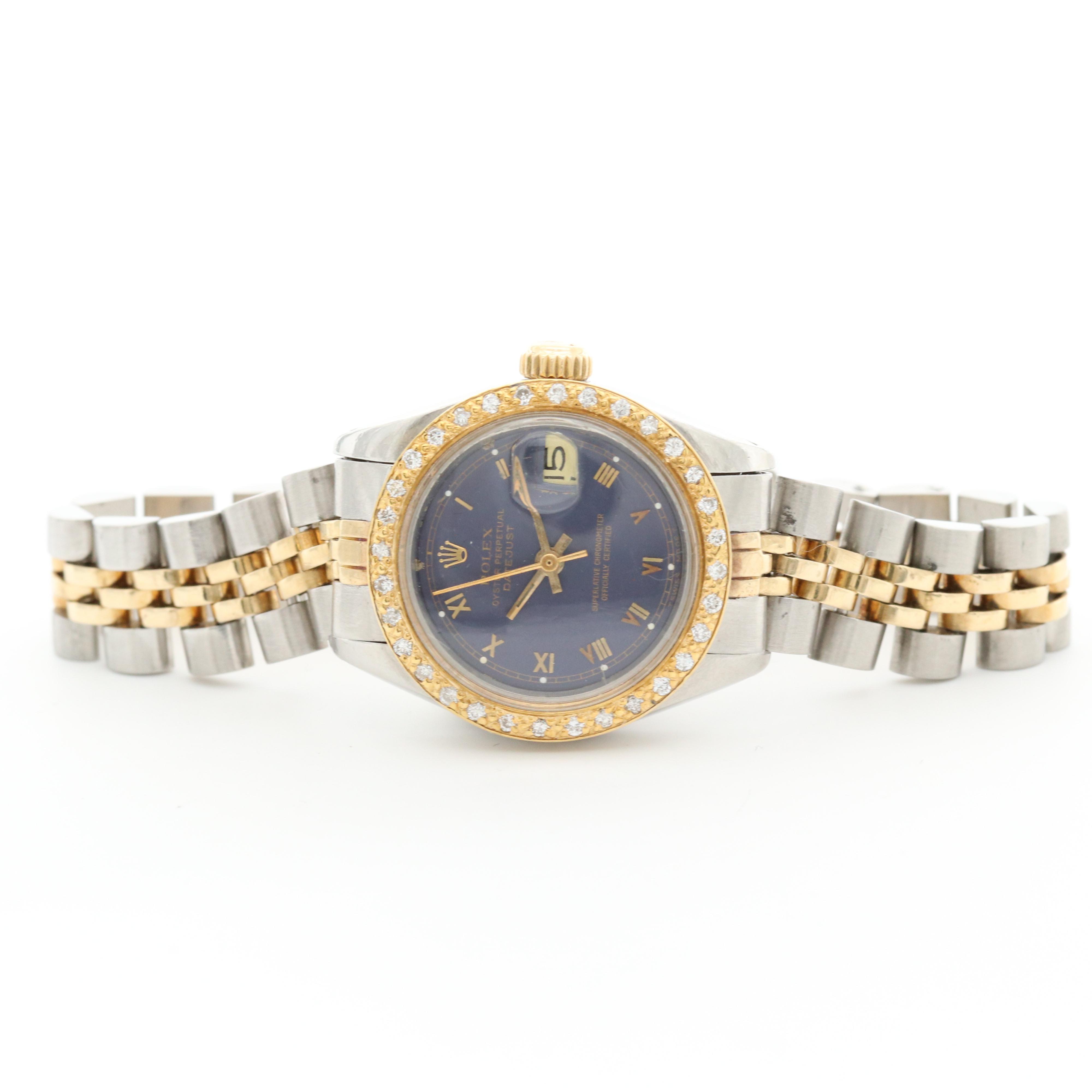 Rolex Datejust 14K Gold and Stainless Steel Watch With Diamond Bezel, 1979