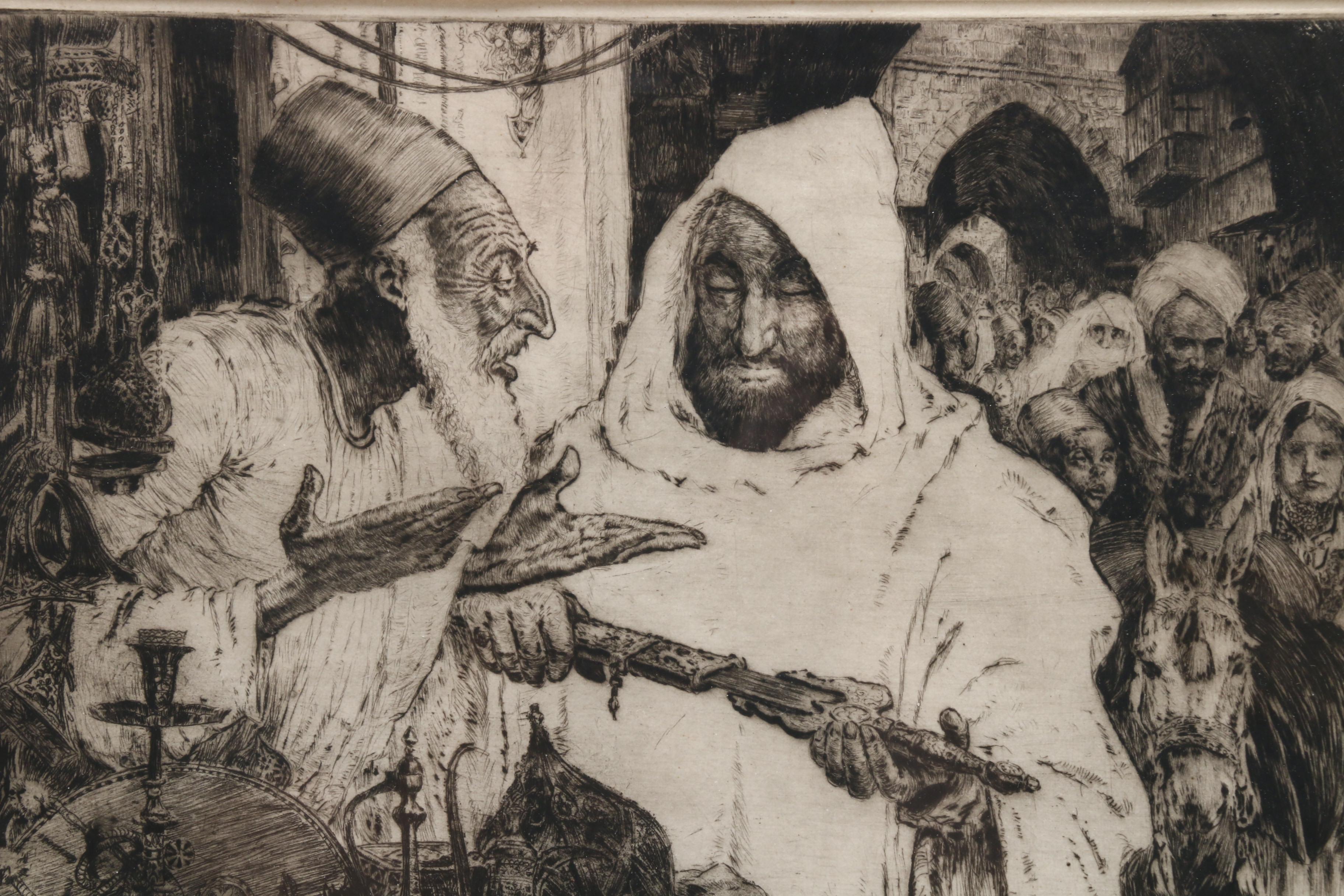 Paul Ashbrook Etching of Middle Eastern Market Scene