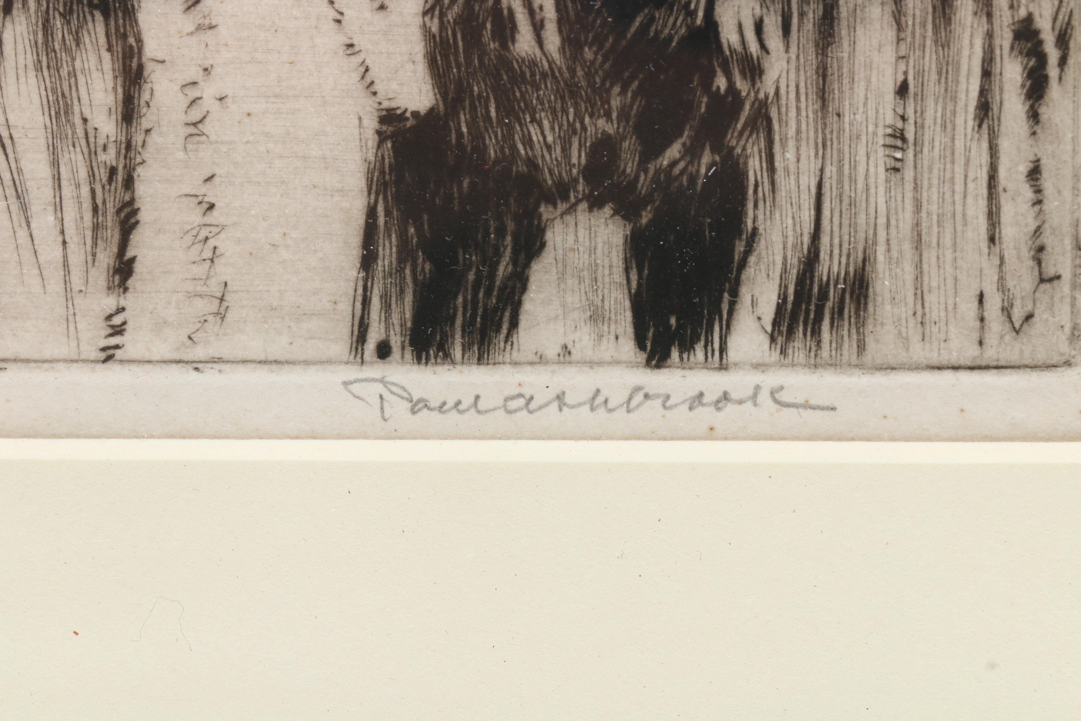 Paul Ashbrook Etching of Middle Eastern Market Scene