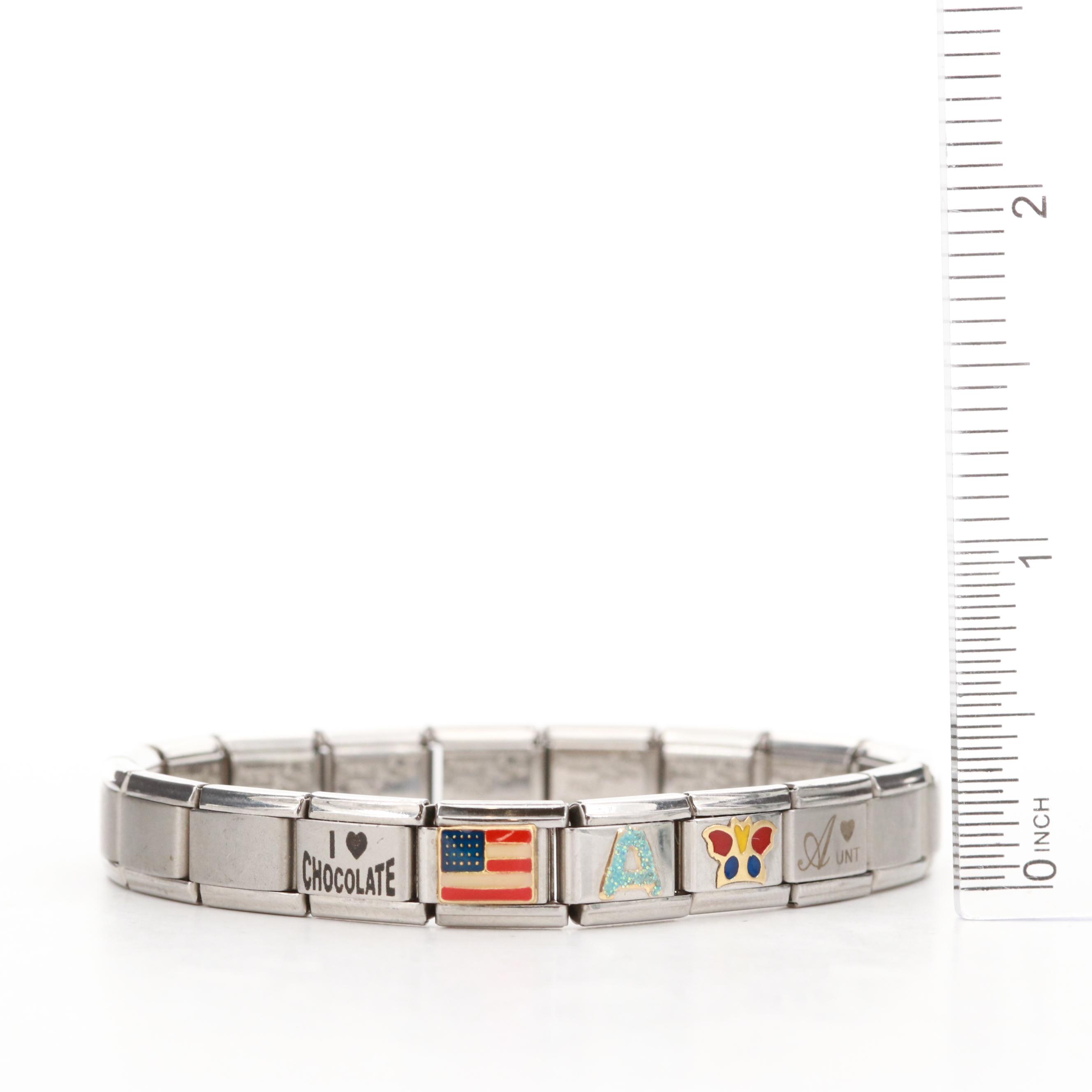 Stainless Steel Expendable Italian Charm Bracelet with Five Charms