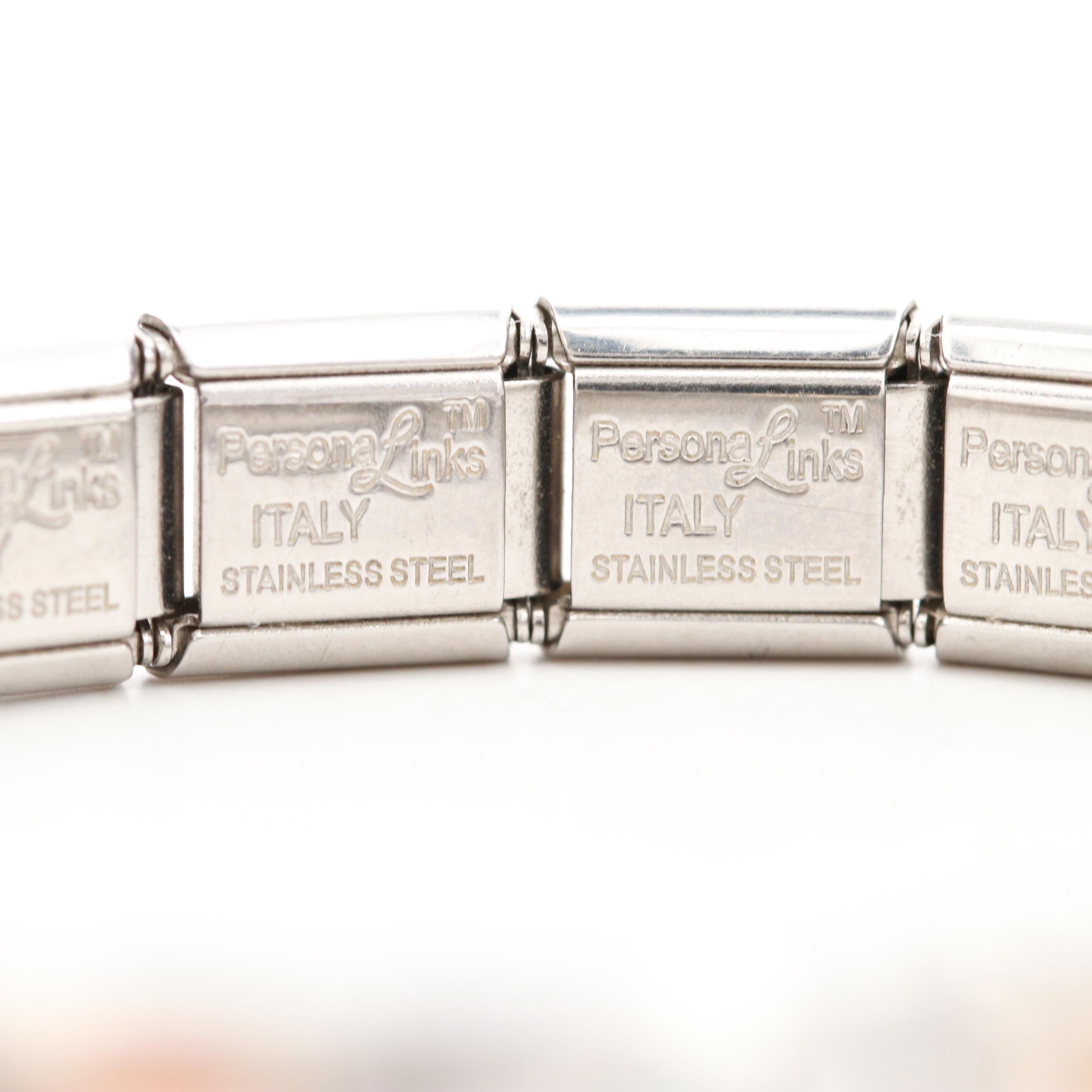 Stainless Steel Expendable Italian Charm Bracelet with Five Charms