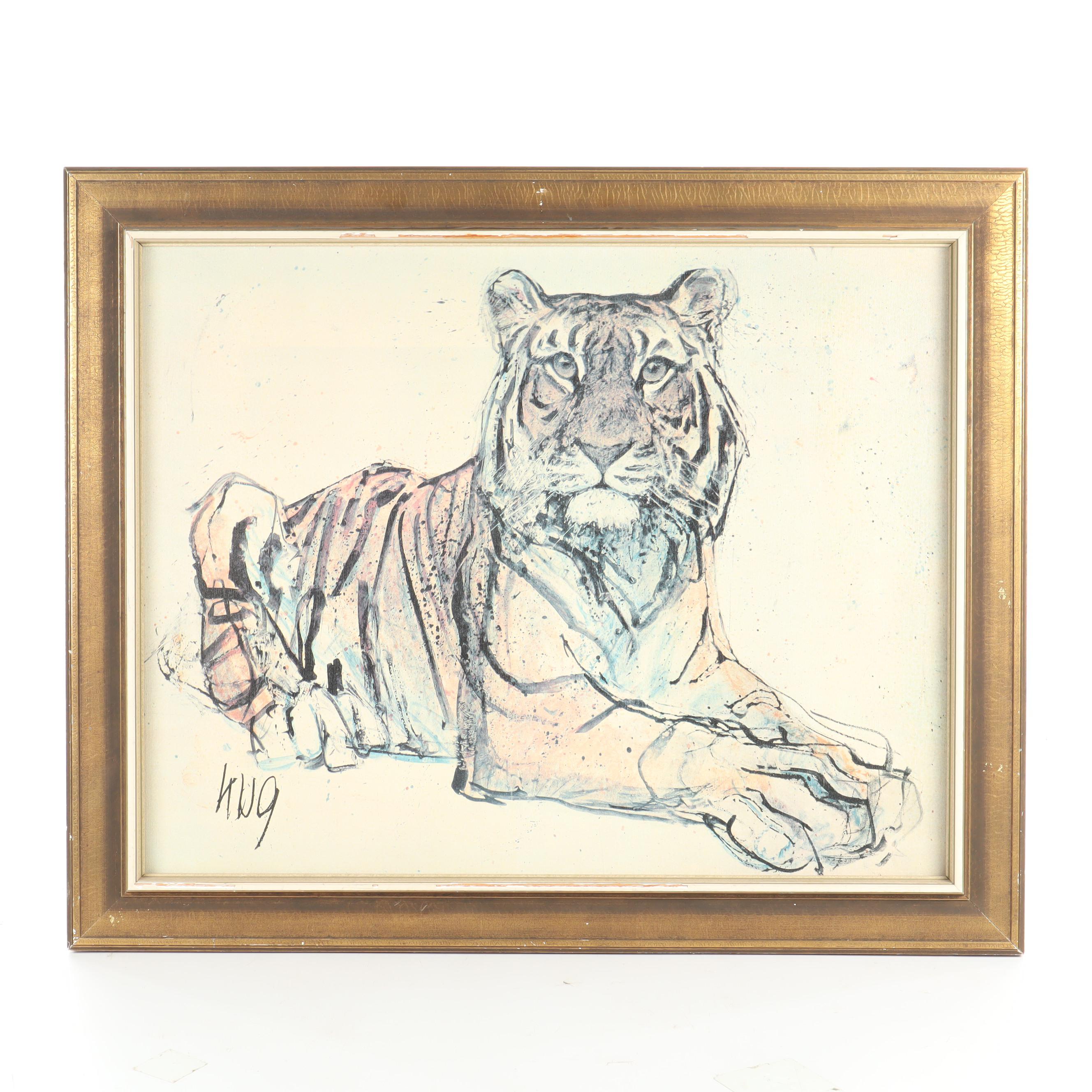 Offset Lithograph after Fritz Rudolf Hug "Reclining Tiger"