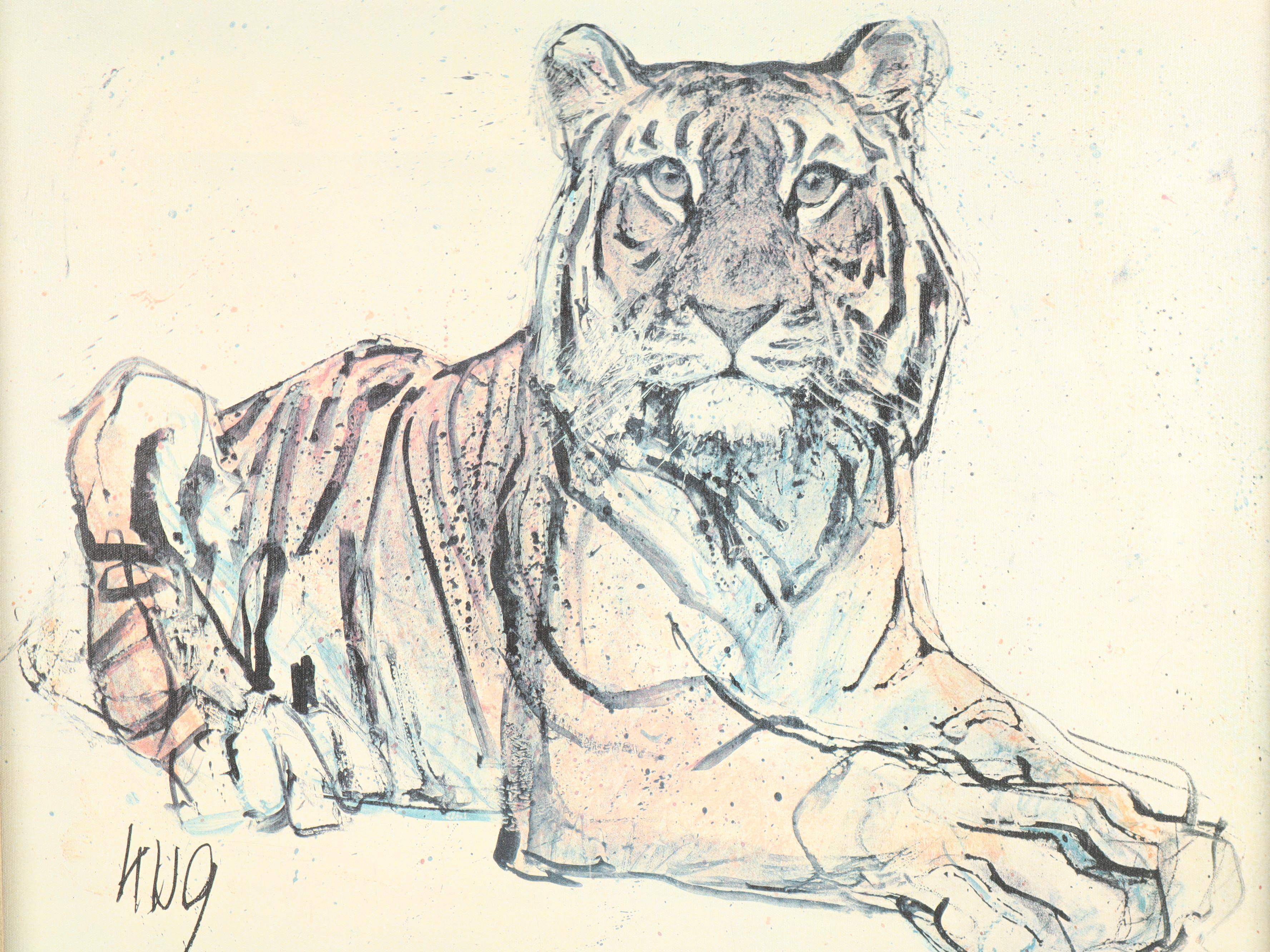Offset Lithograph after Fritz Rudolf Hug "Reclining Tiger"